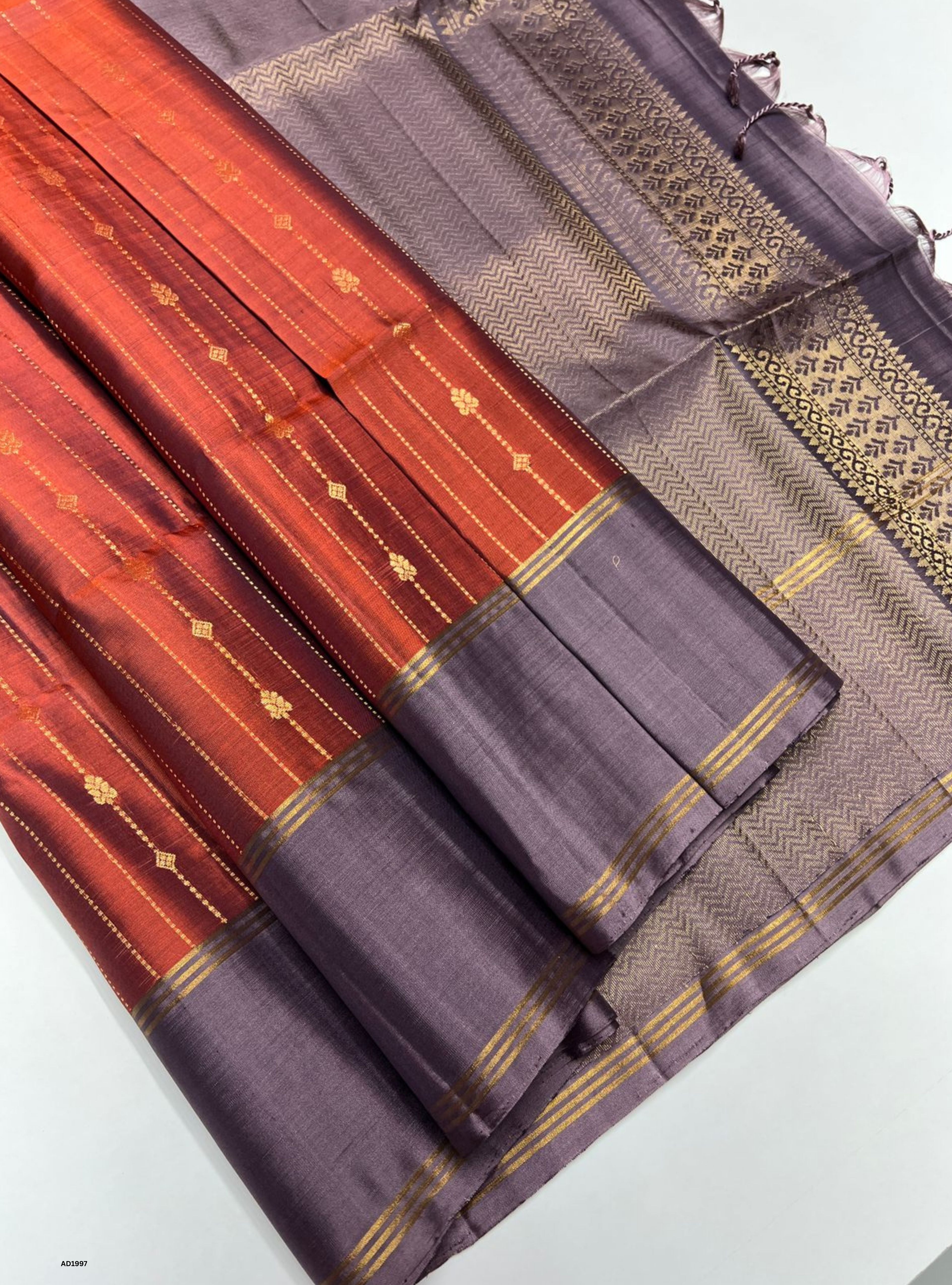 Burnt Orange & Deep Violet - Soft Silk Saree