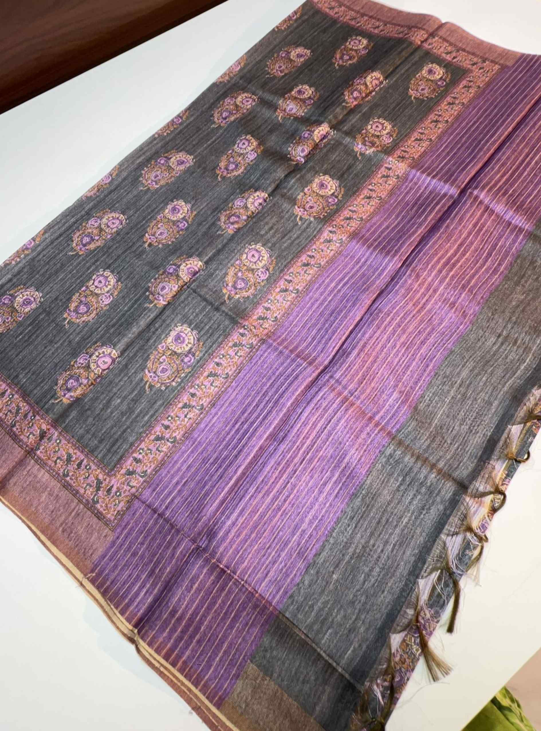 Grey & Purple - Fancy Saree