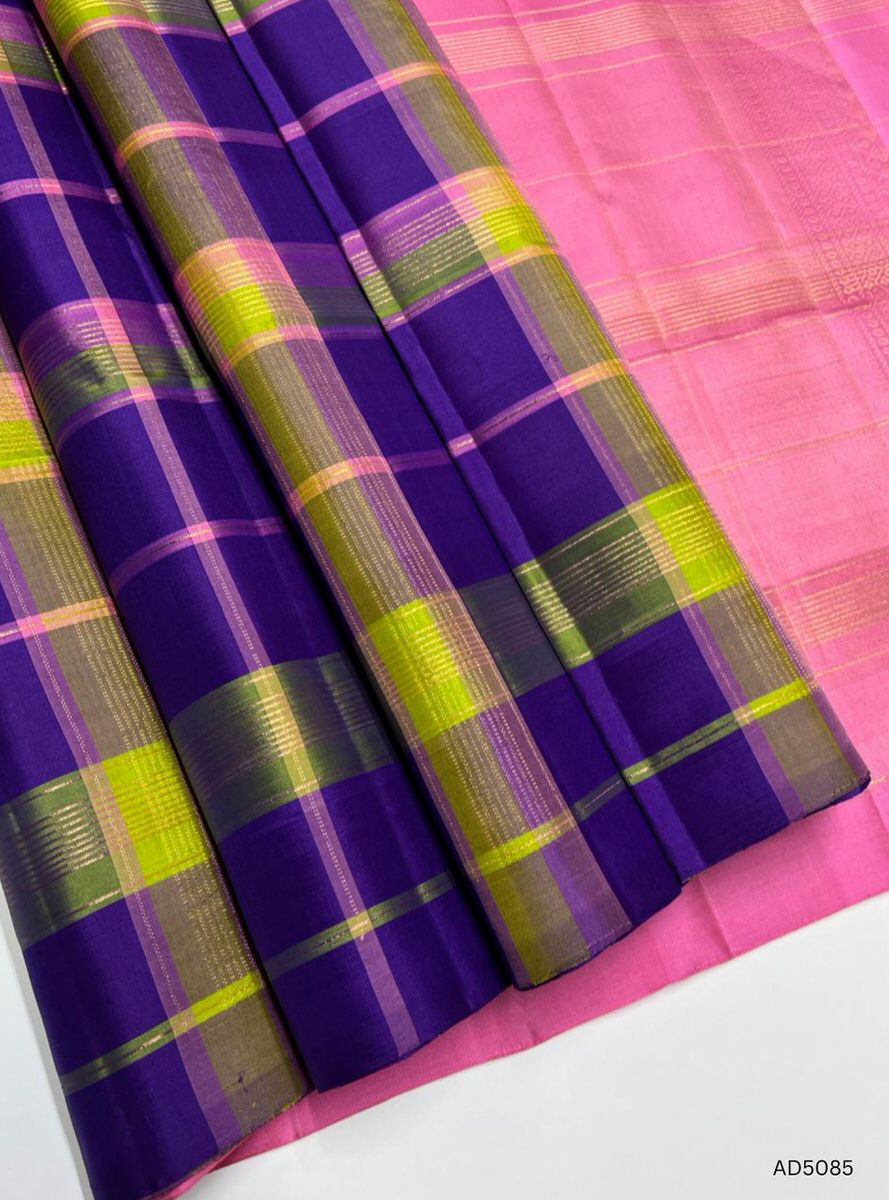 Purple & Baby Pink - Checkerd  Soft Silk Saree