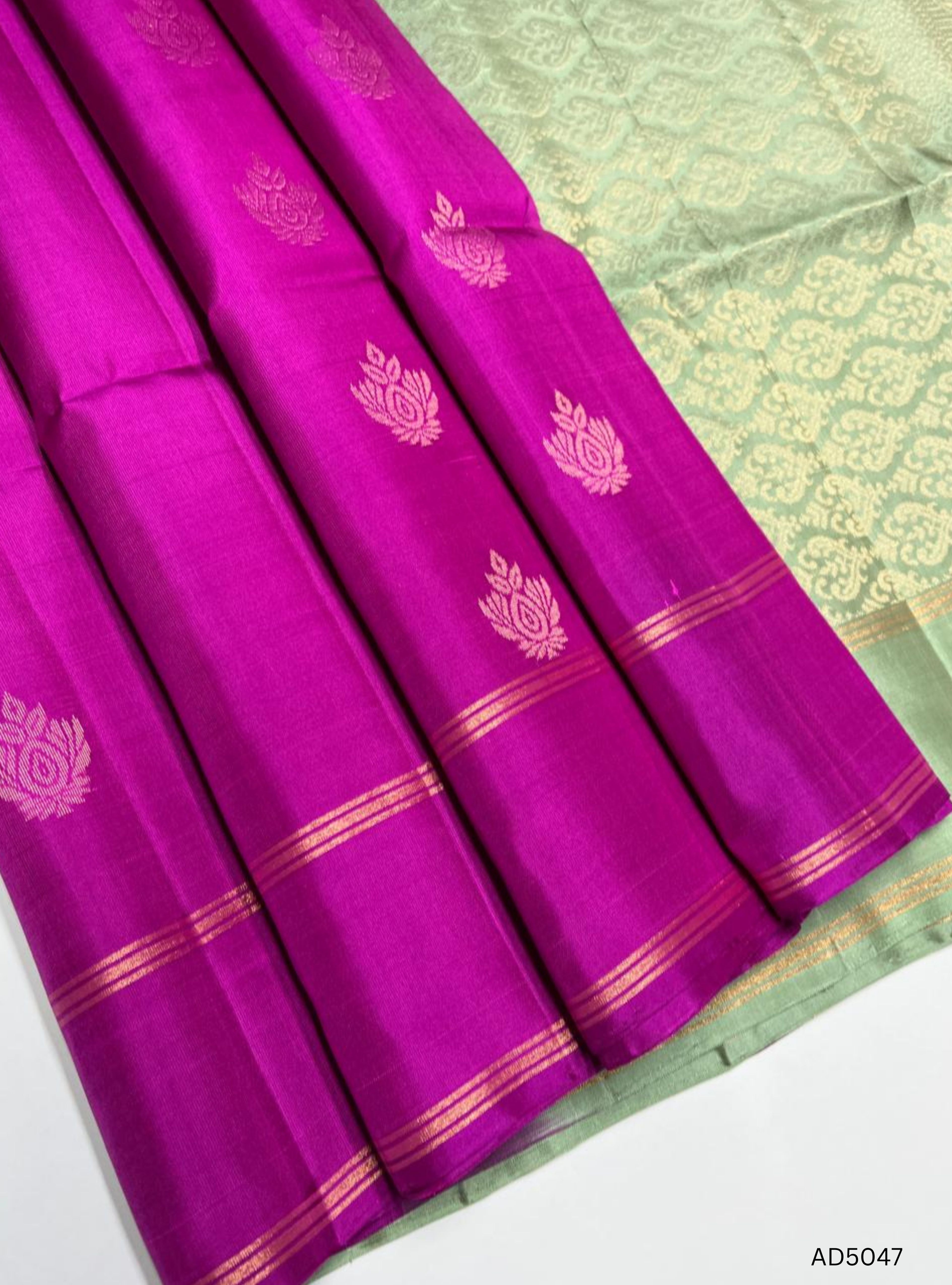 Pink & Pista Green - Soft Silk Saree