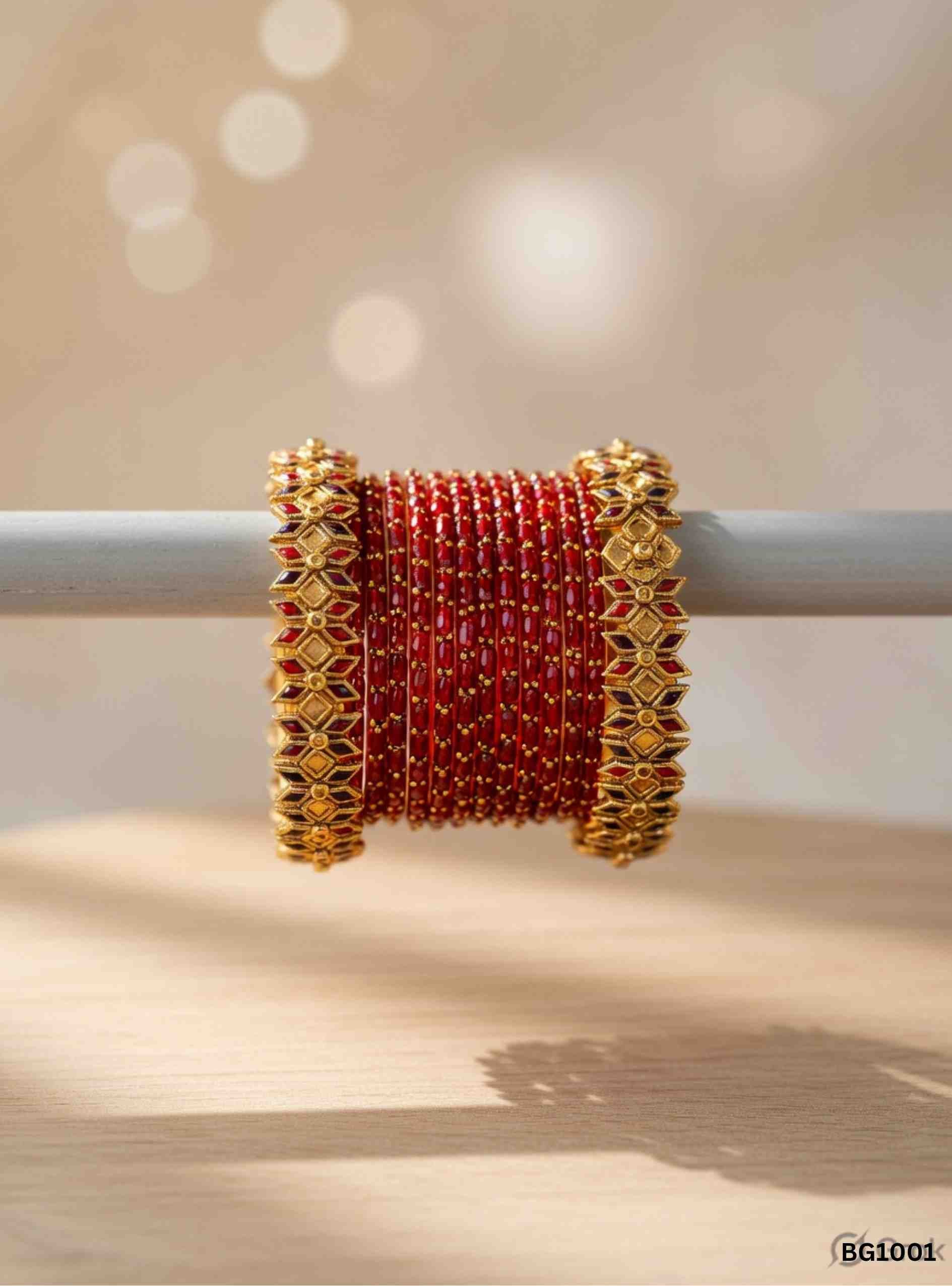 Red - Raindrop & Kundan Bangle Set