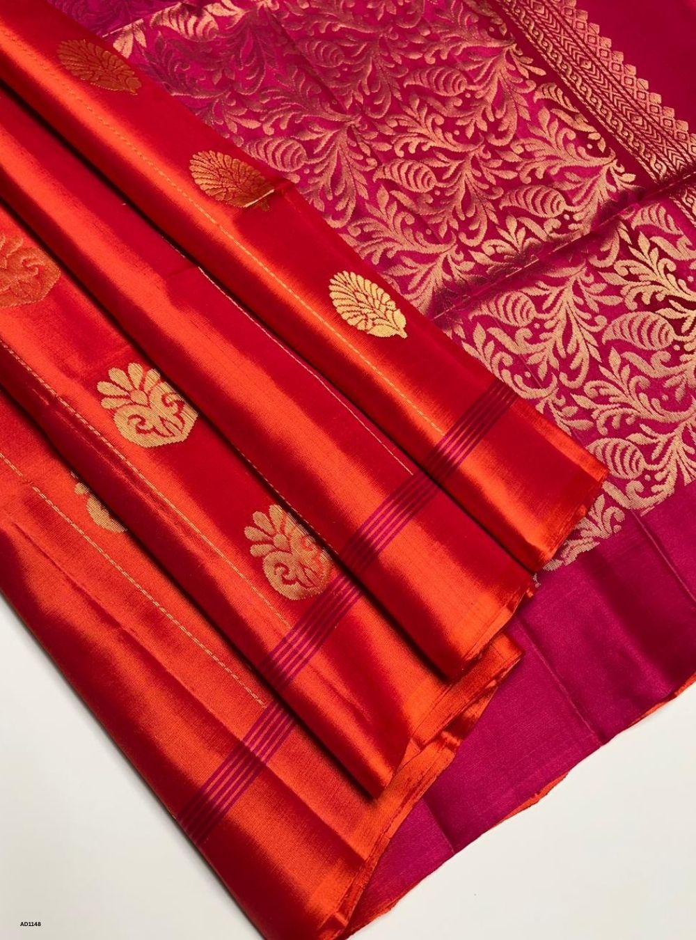 Orange & Pink - Soft Silk Saree