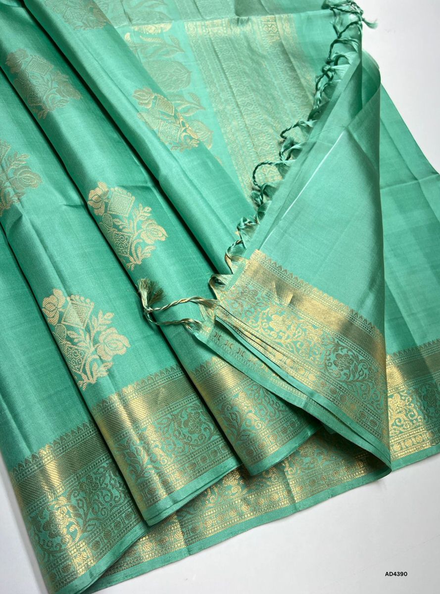 Mint Green - Kanchi Border Soft Silk Saree