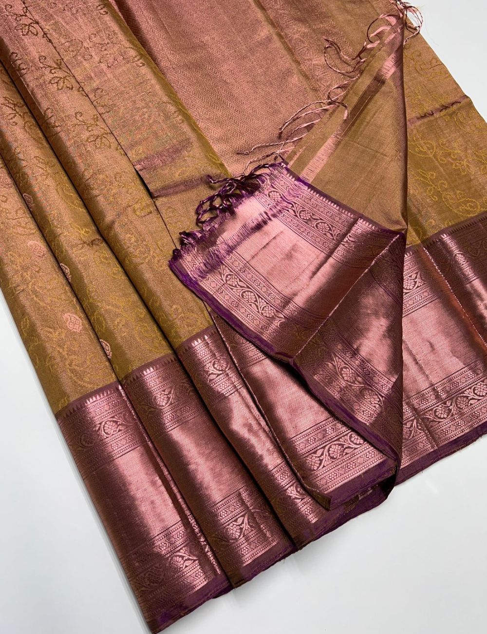 Light Gold & Purple - Soft Silk Saree