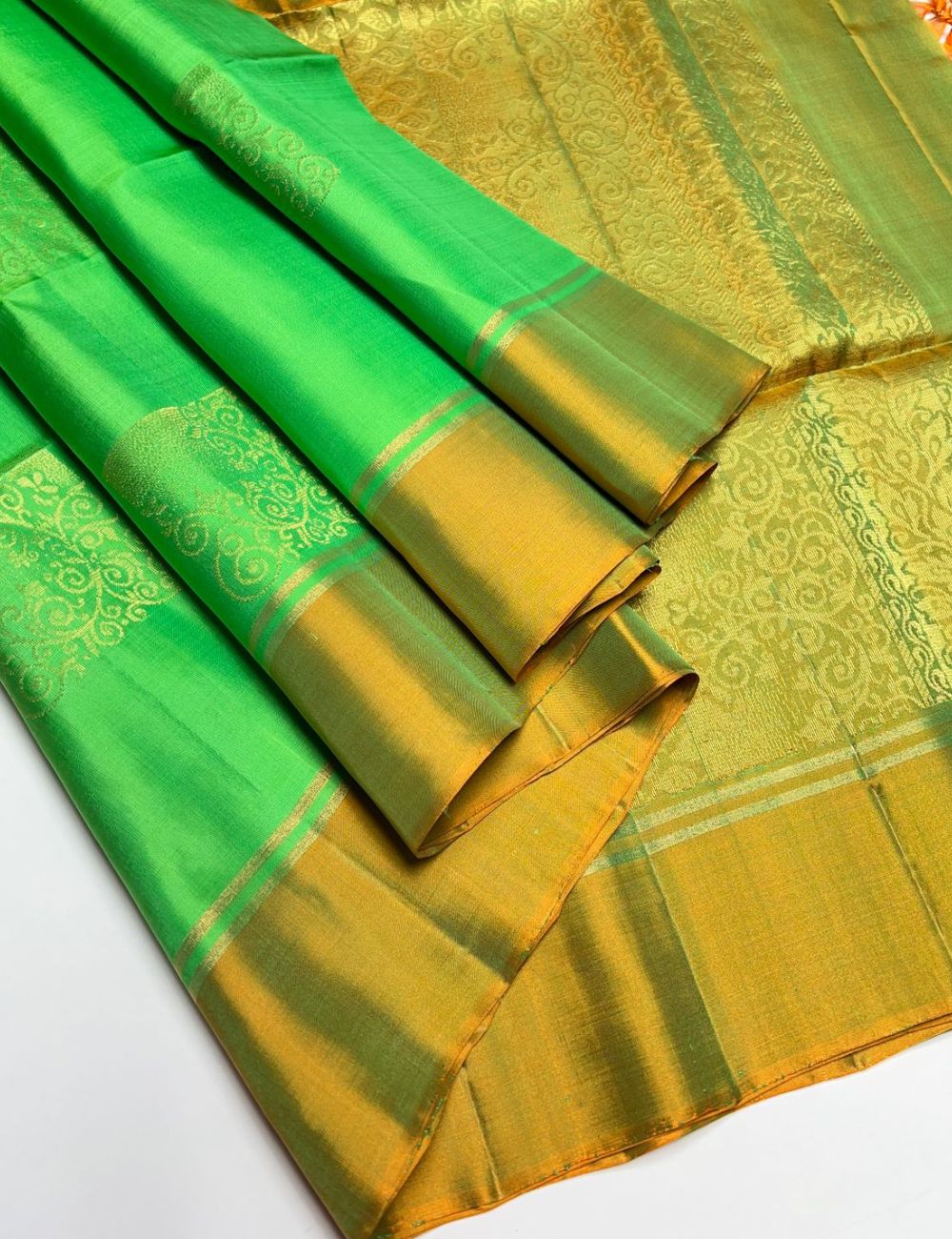 Lime Green & Gold -  Soft Silk Saree
