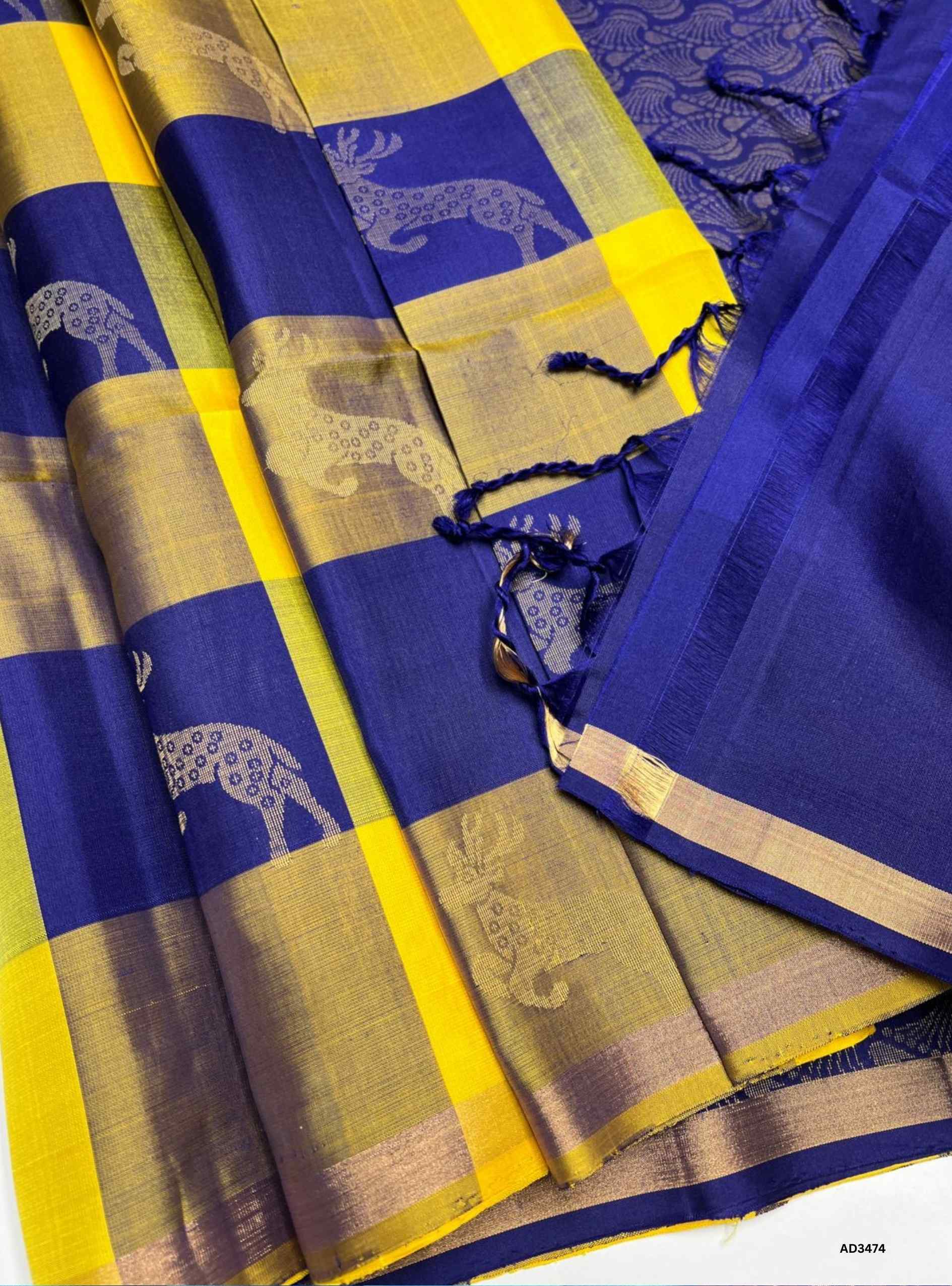 Navy & Yellow - Soft Silk Saree