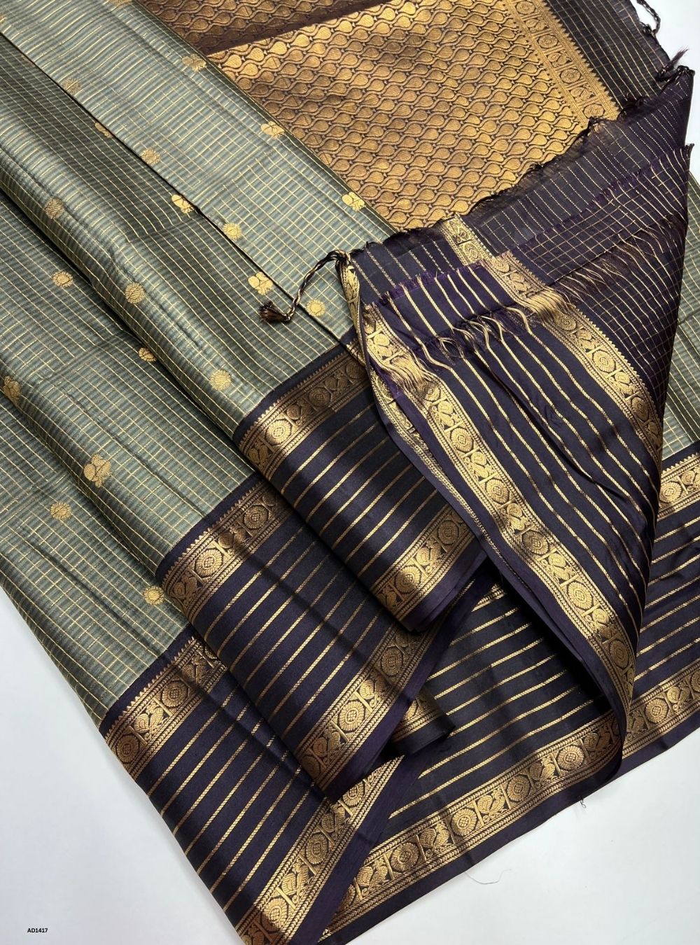Grey & Coffee Brown - Soft Silk Saree