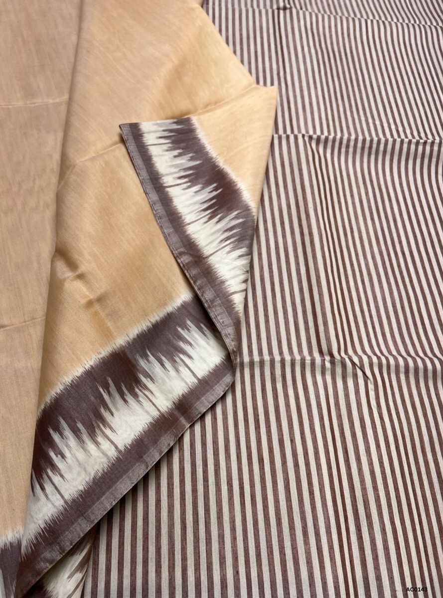 Sandal & Brown - Silk Cotton Saree