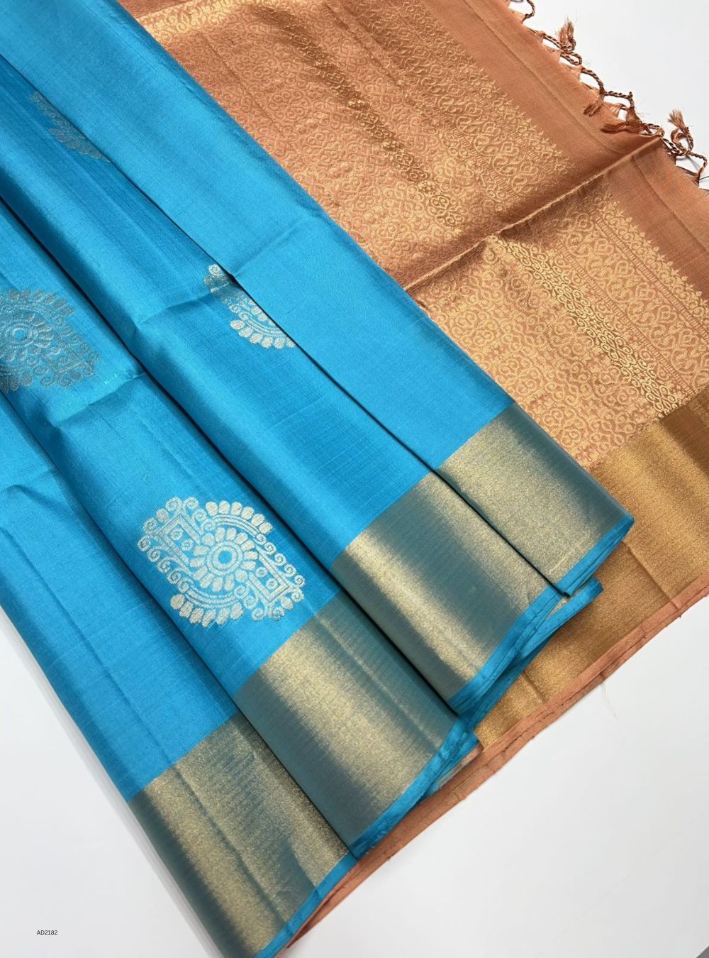 Sky Blue & Dusty Peach -  Soft Silk Saree