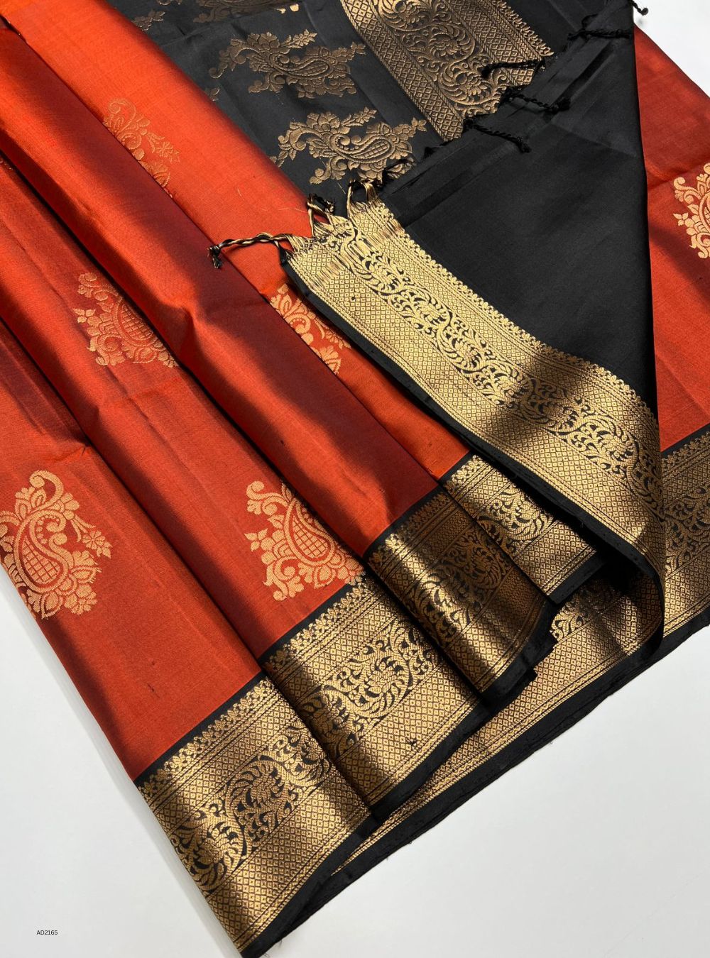 Rust Orange & black  - Soft Silk Saree