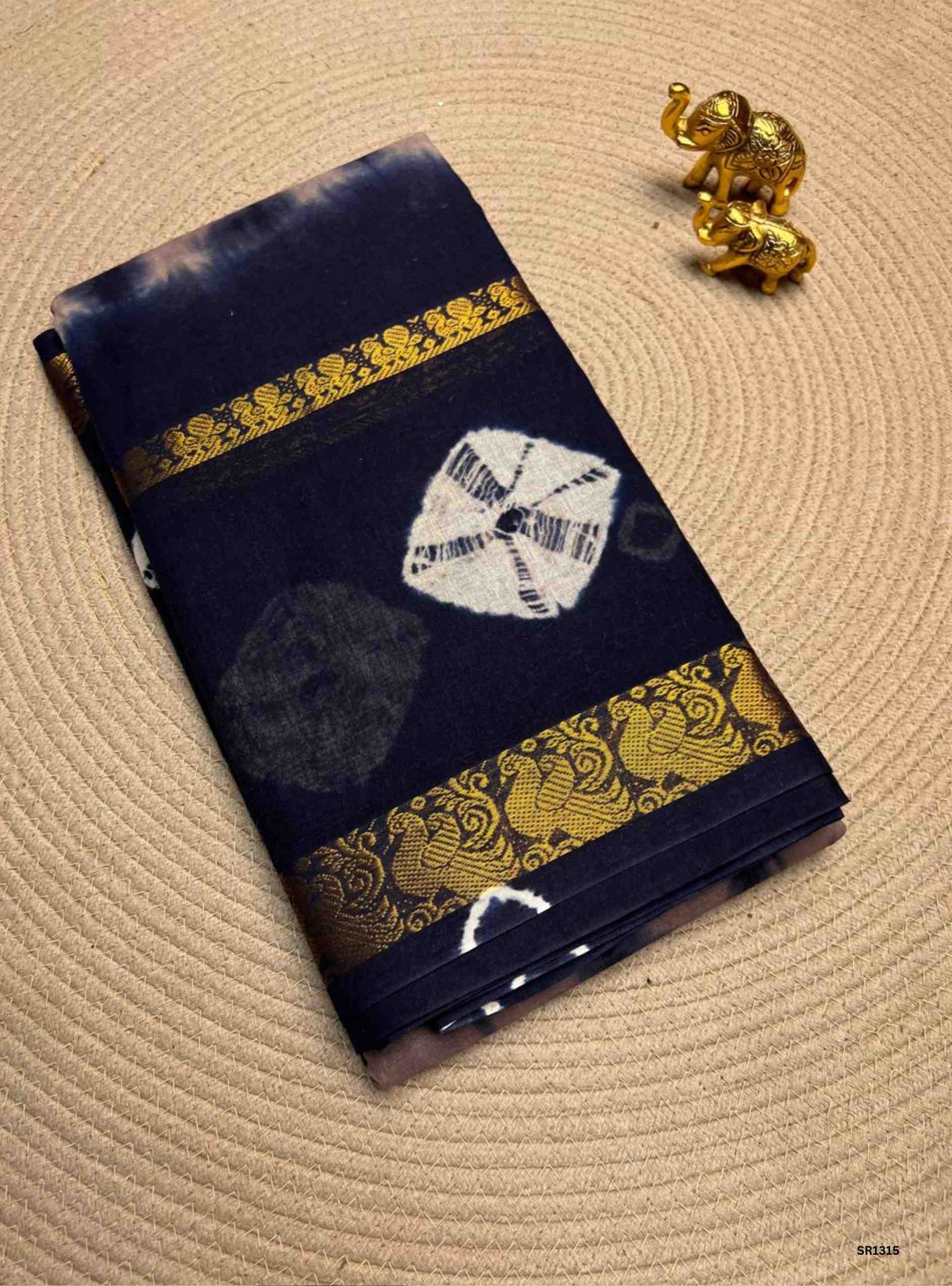 Bluberry & Ink Blue - Bandhini Chungudi Cotton Saree