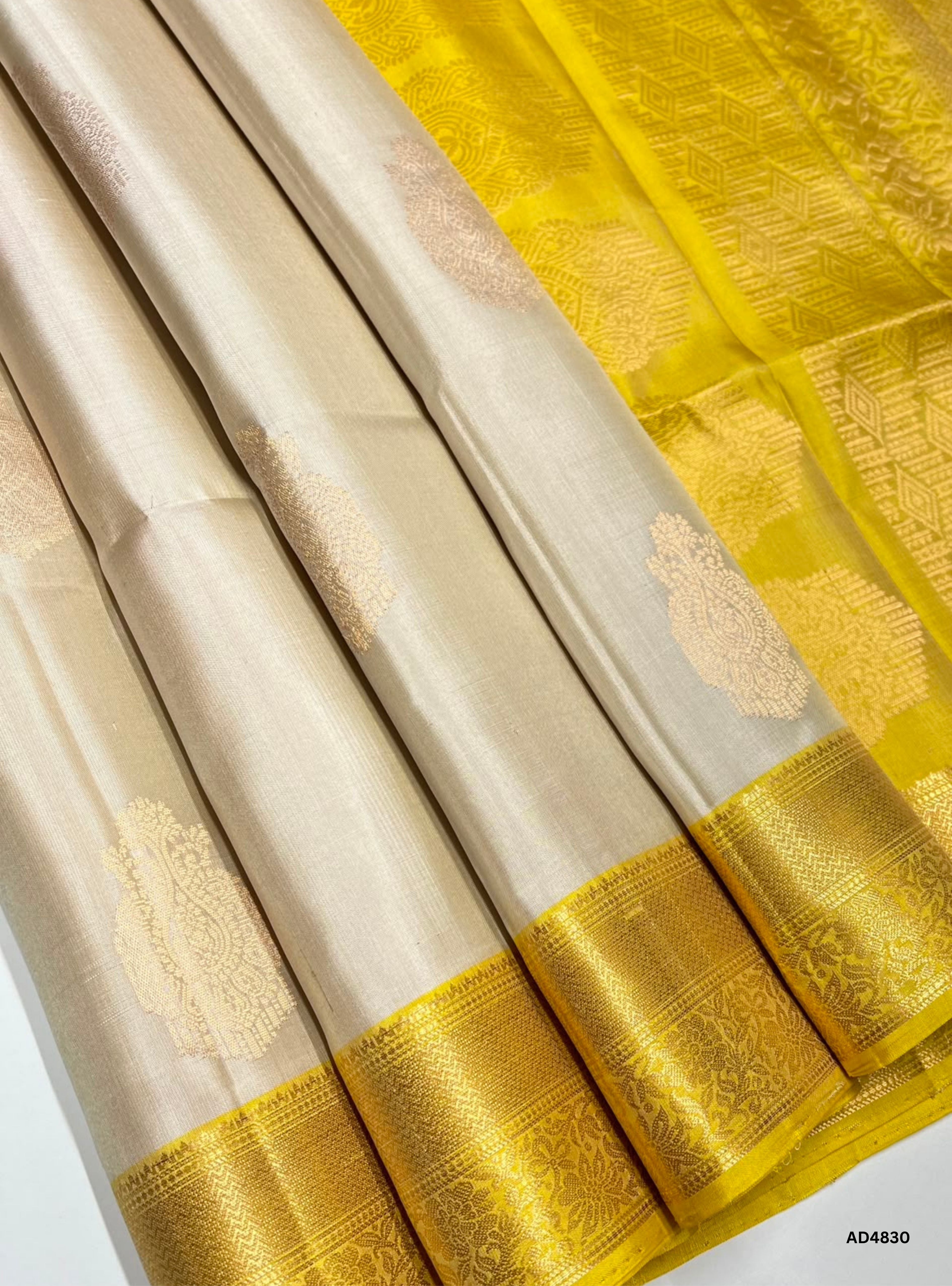 Ivory & Yellow - Kanchi Border Soft Silk Saree