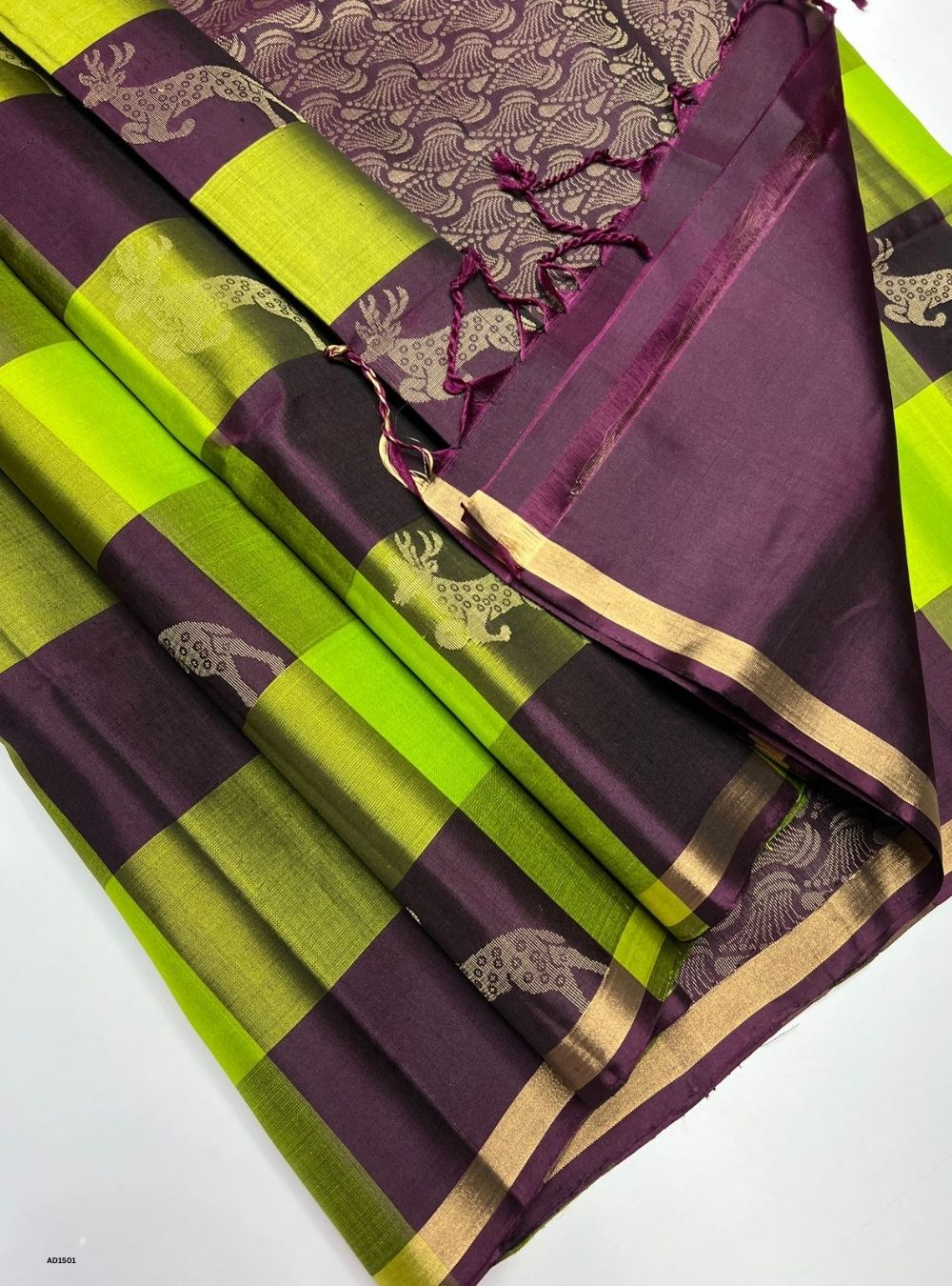 Parrot Green & Plum -  Soft Silk Saree