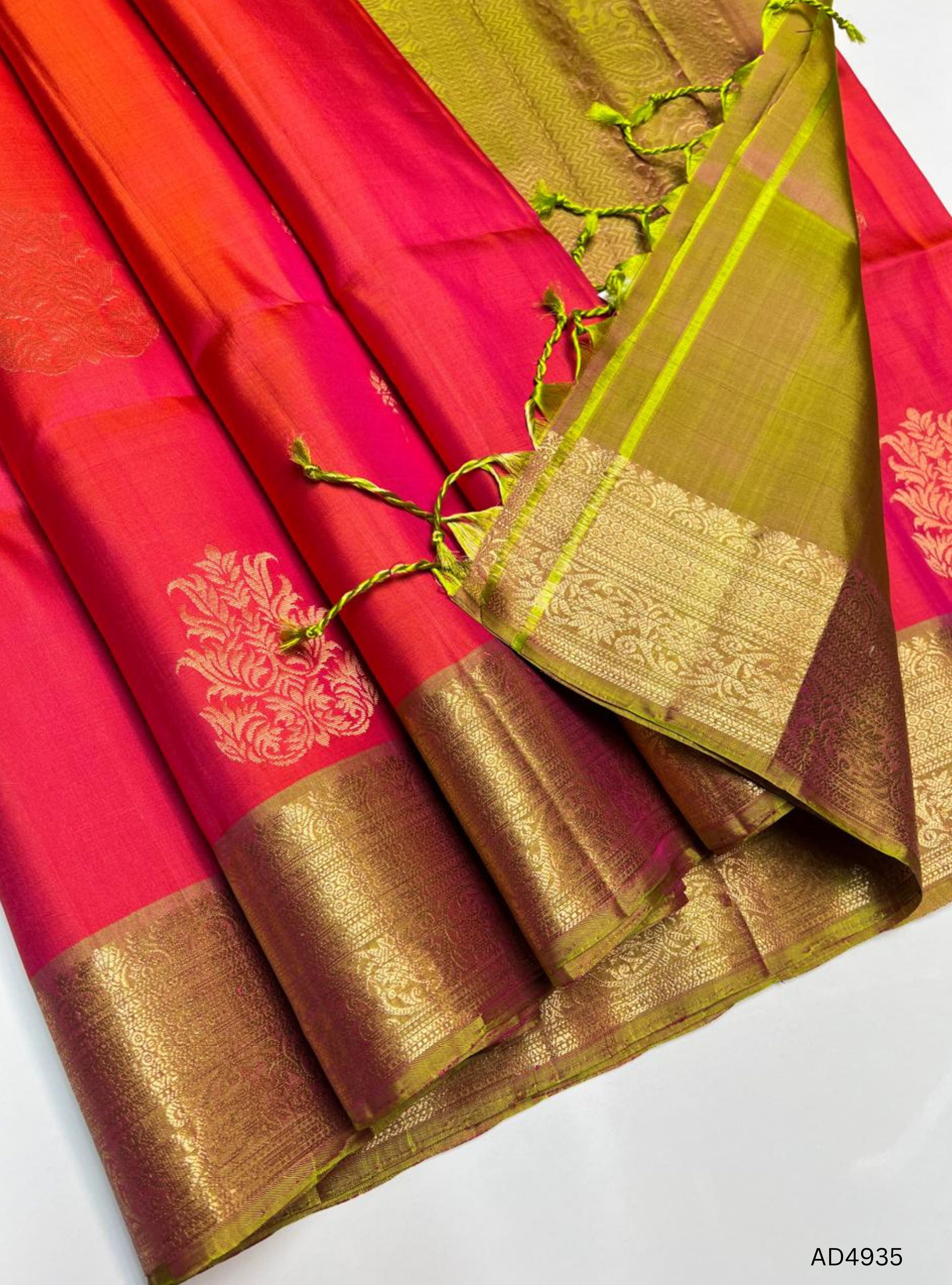 Orangish Pink & Dual Tone Pink - Kanchi Border Soft Silk Saree