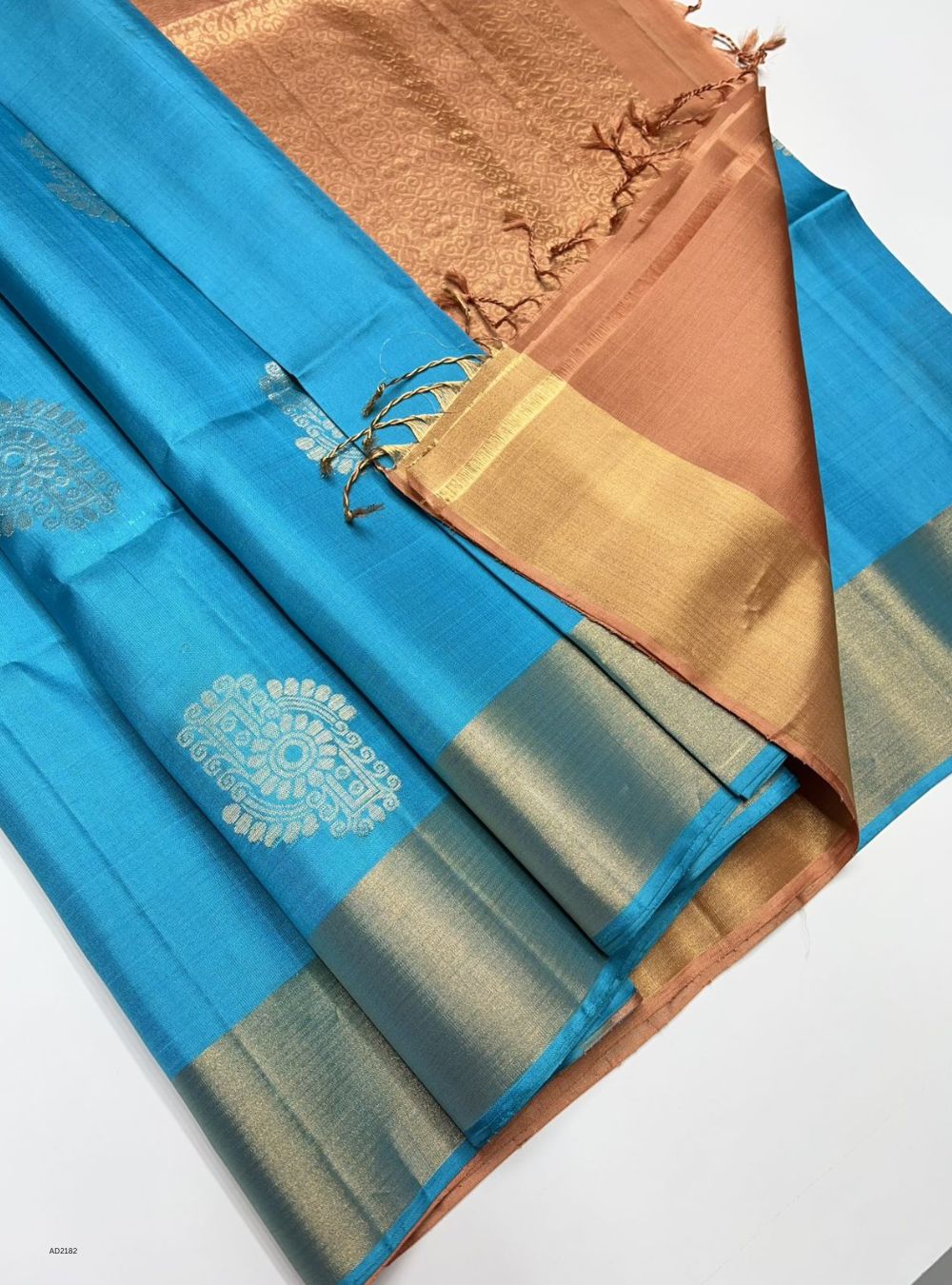 Sky Blue & Dusty Peach -  Soft Silk Saree