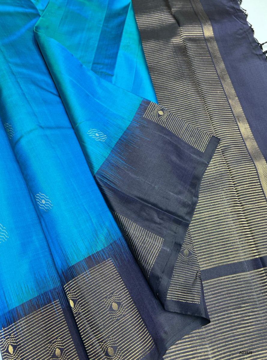 Tiffany Blue & Navy - Soft Silk Saree