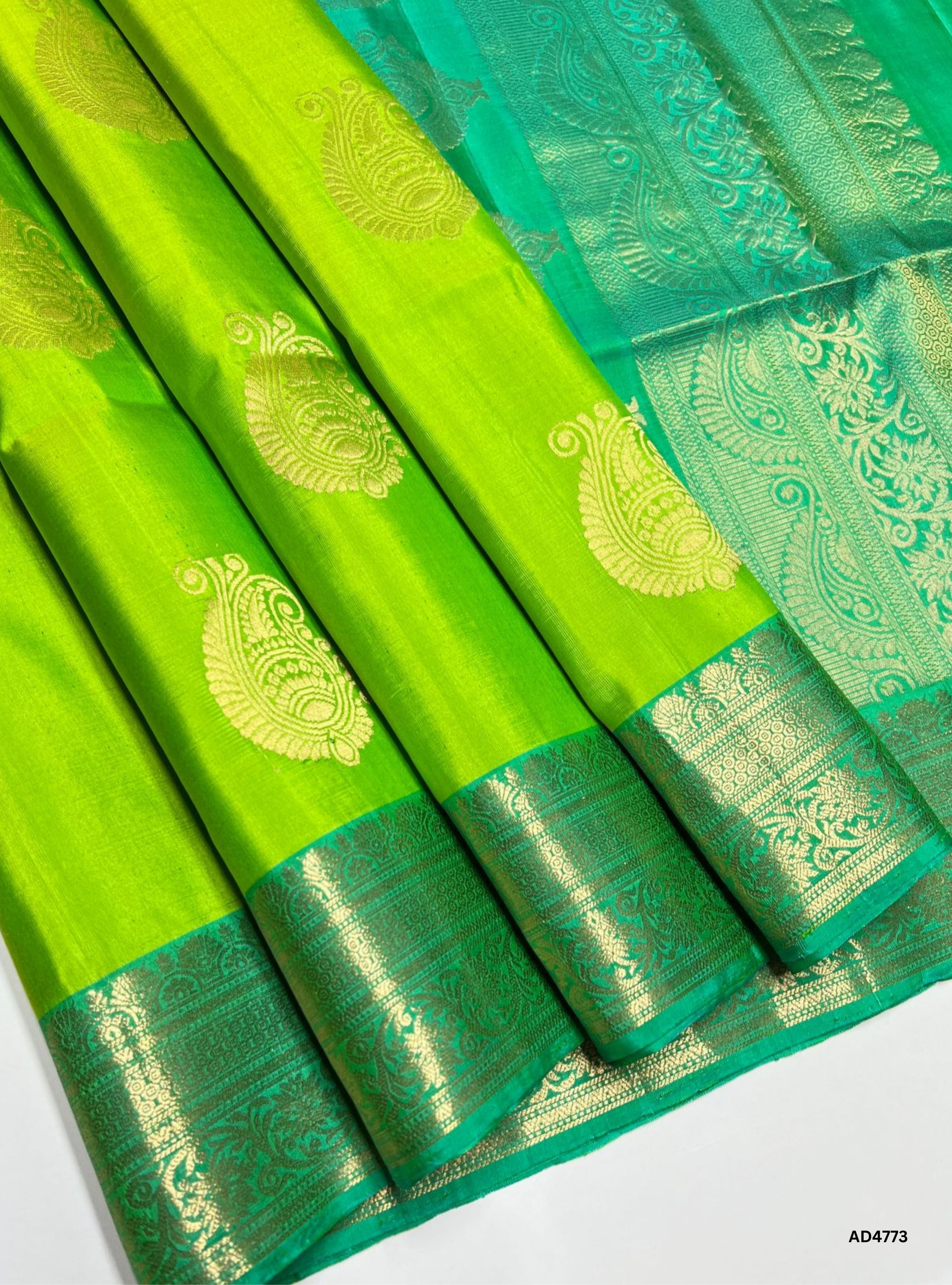 Parrot Green & Rama Blue - Kanchi Border Soft Silk Saree