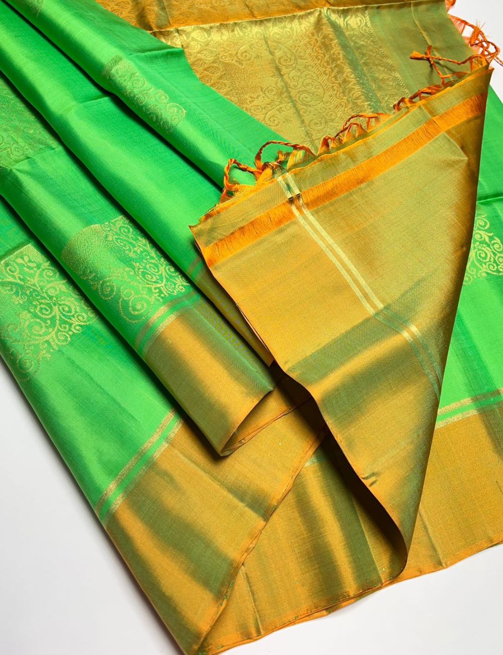Lime Green & Gold -  Soft Silk Saree