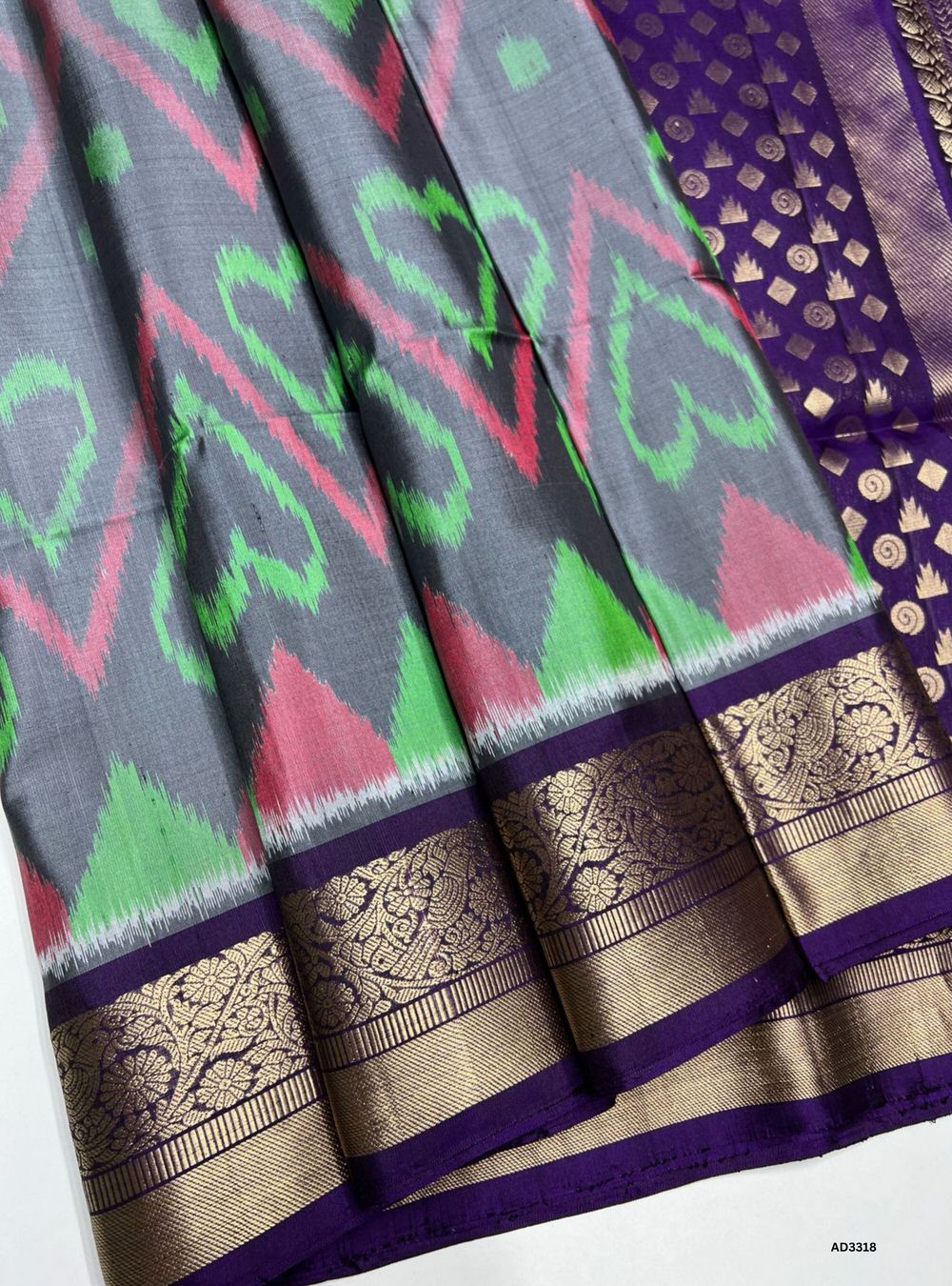 Grey & Purple - Soft Silk Saree