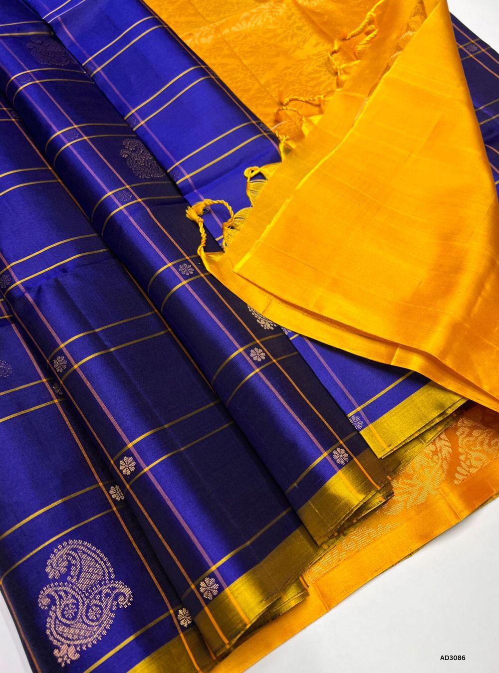 Blue & Yellow - Soft Silk Saree
