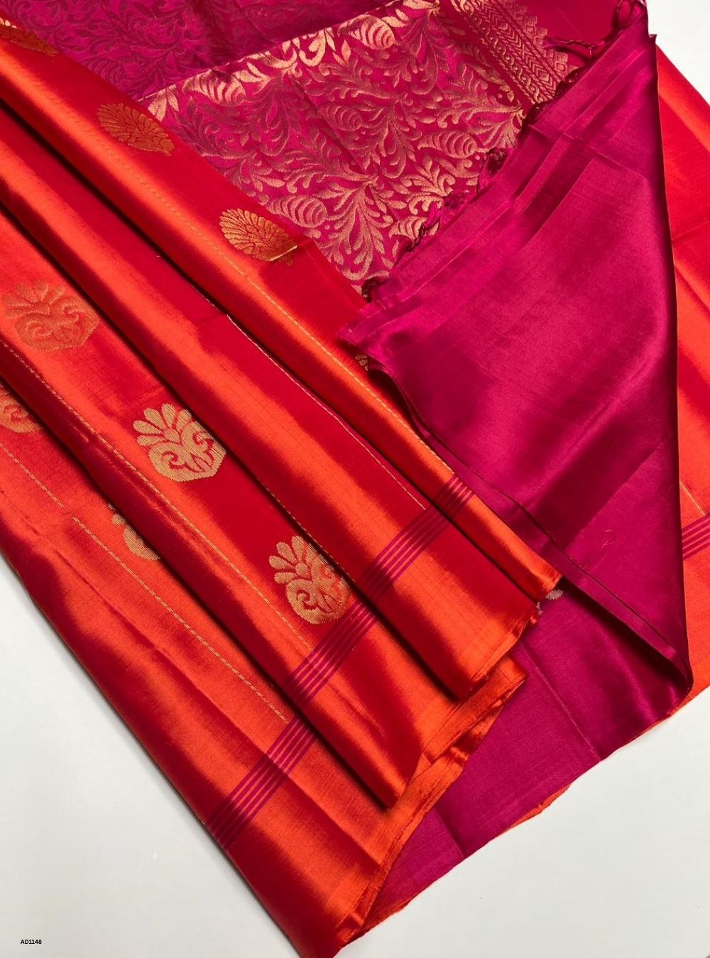Orange & Pink - Soft Silk Saree