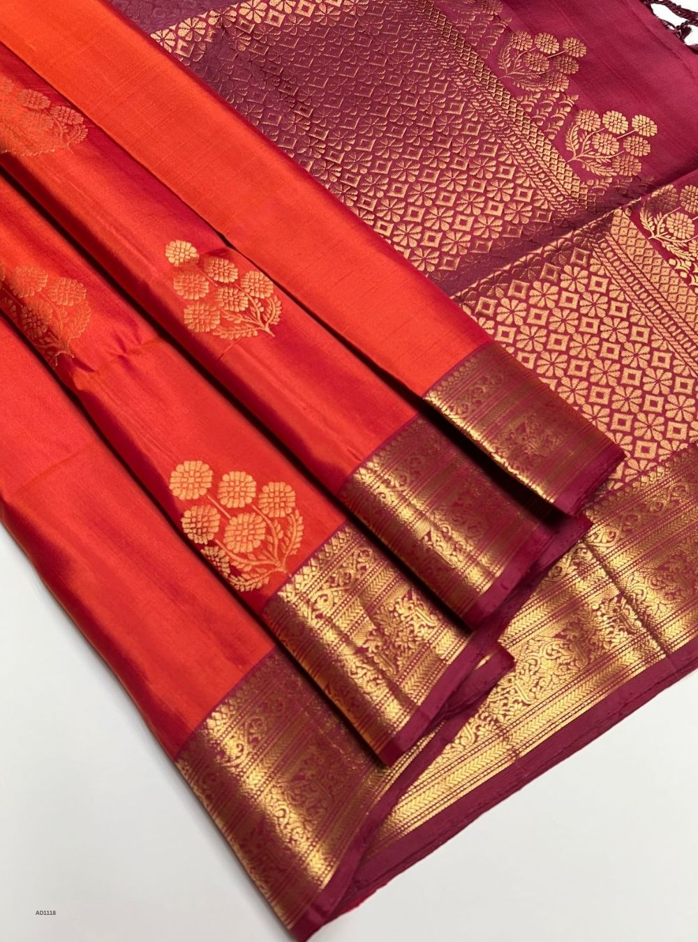 Orange & Maroon - Soft Silk Saree