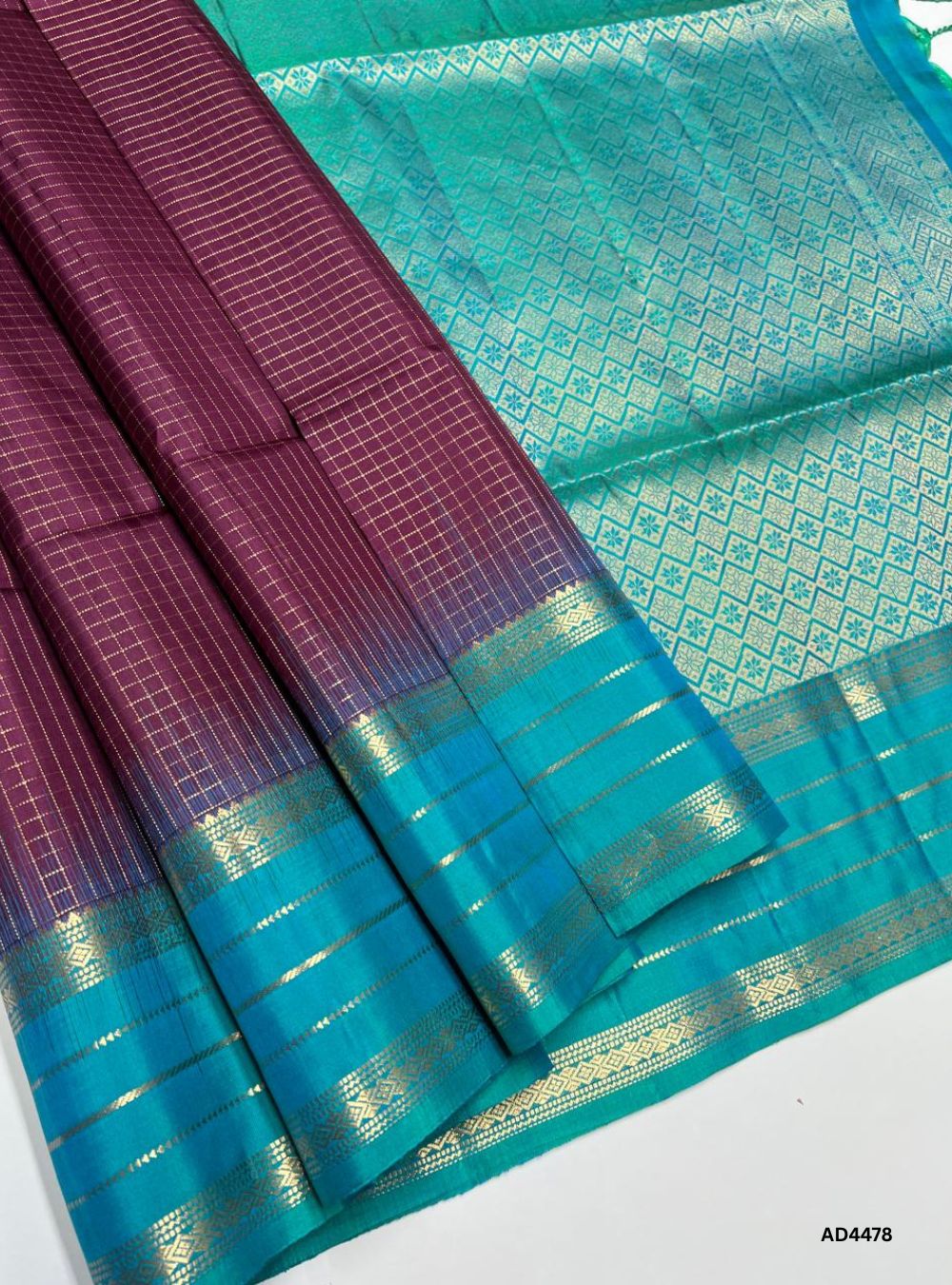 Plum & Rama Blue - Checkerd Retta Pett Saree