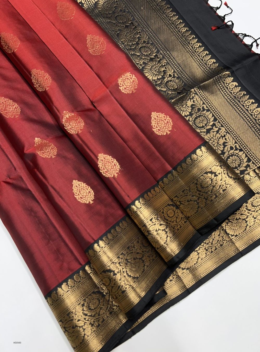 Brick Red & Black - Soft Silk Saree