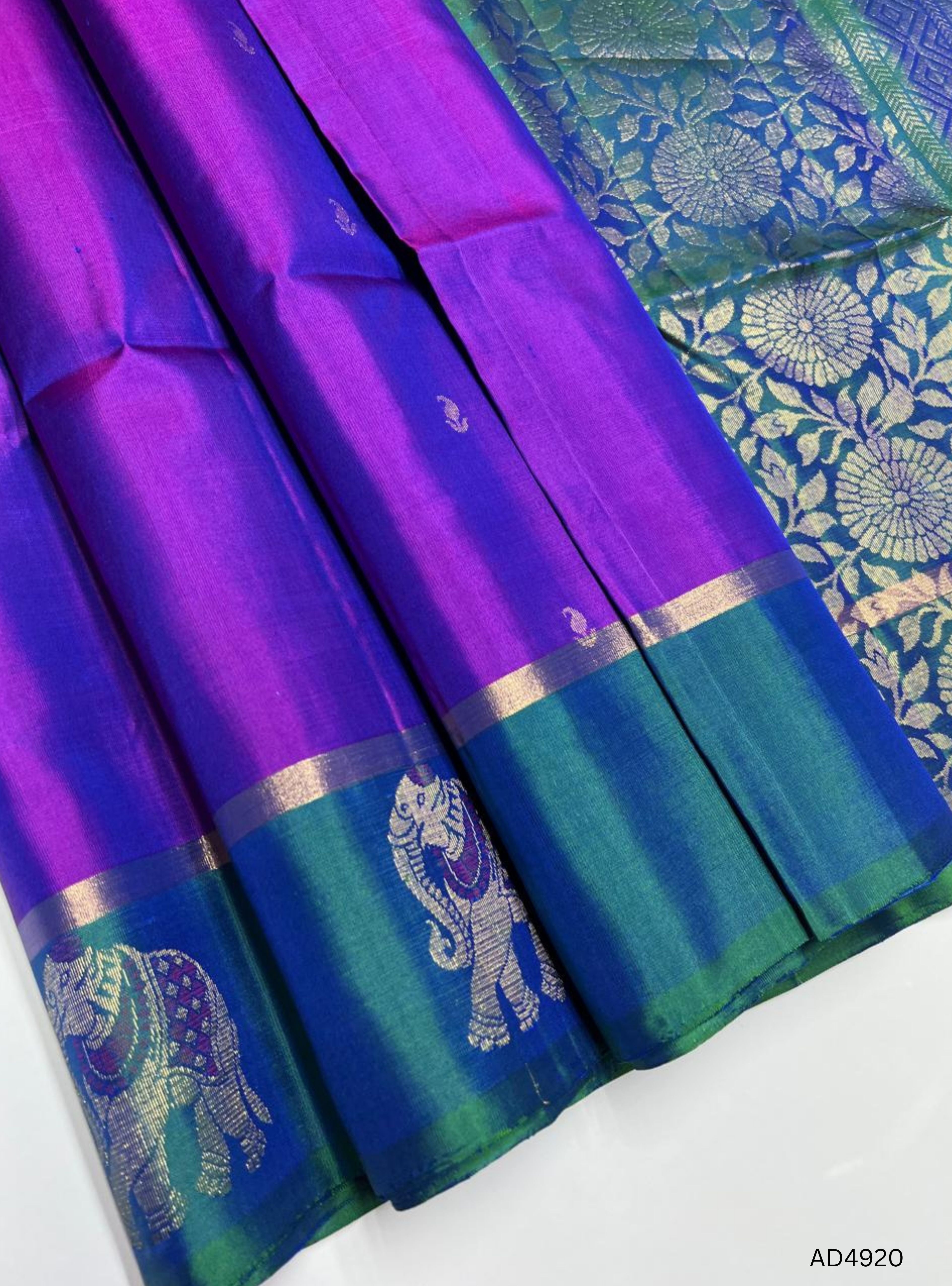 Purple & Green -Fancy Border Soft Silk  Saree