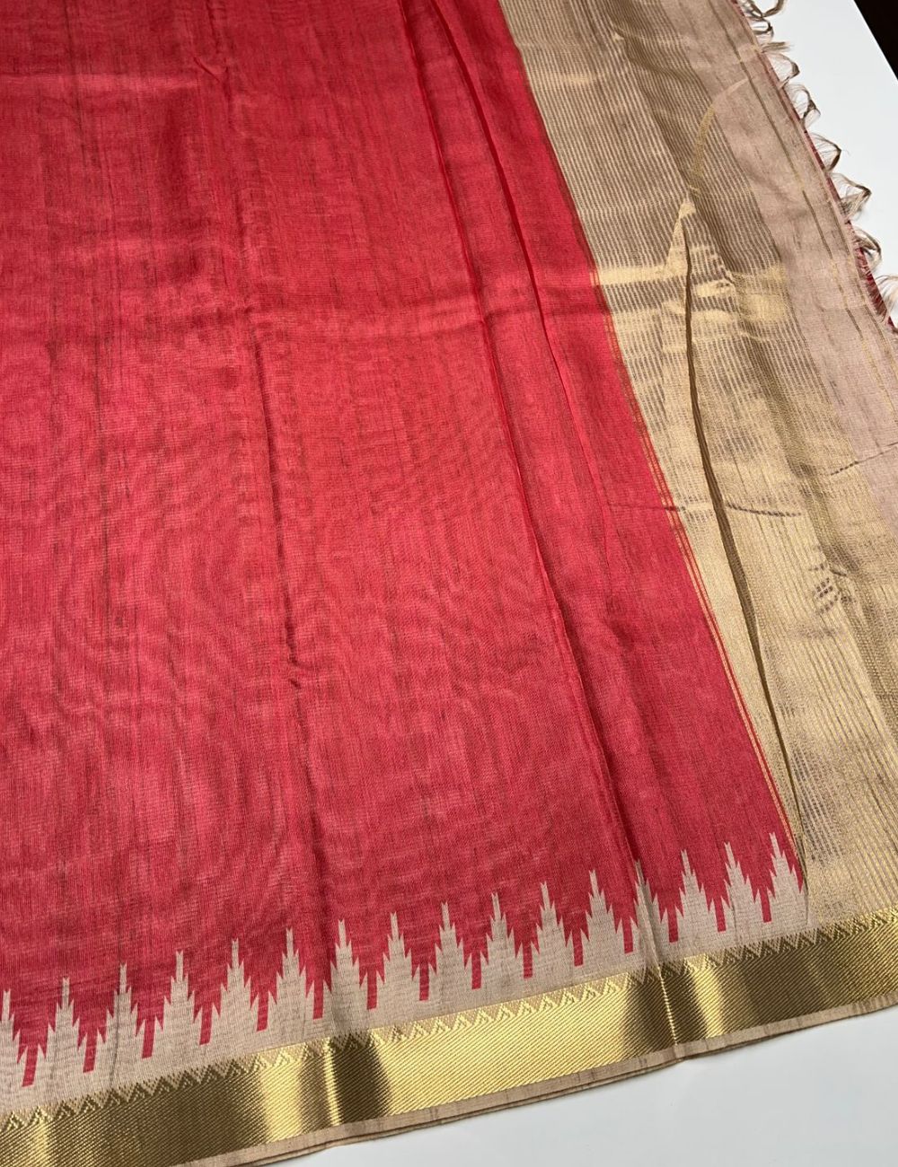 Red Color -  Plain Semi Tusser Saree