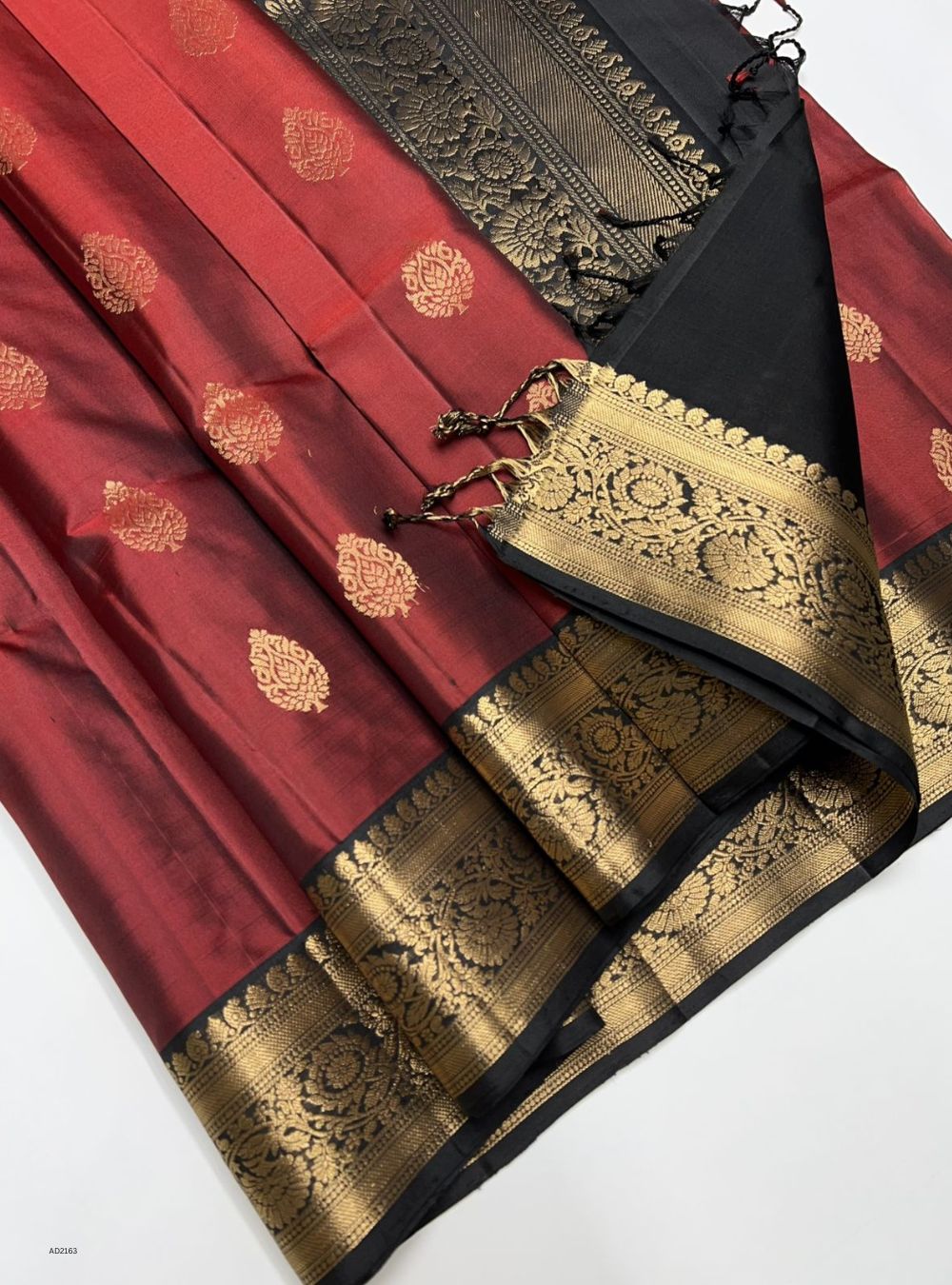 Brick Red & Black - Soft Silk Saree