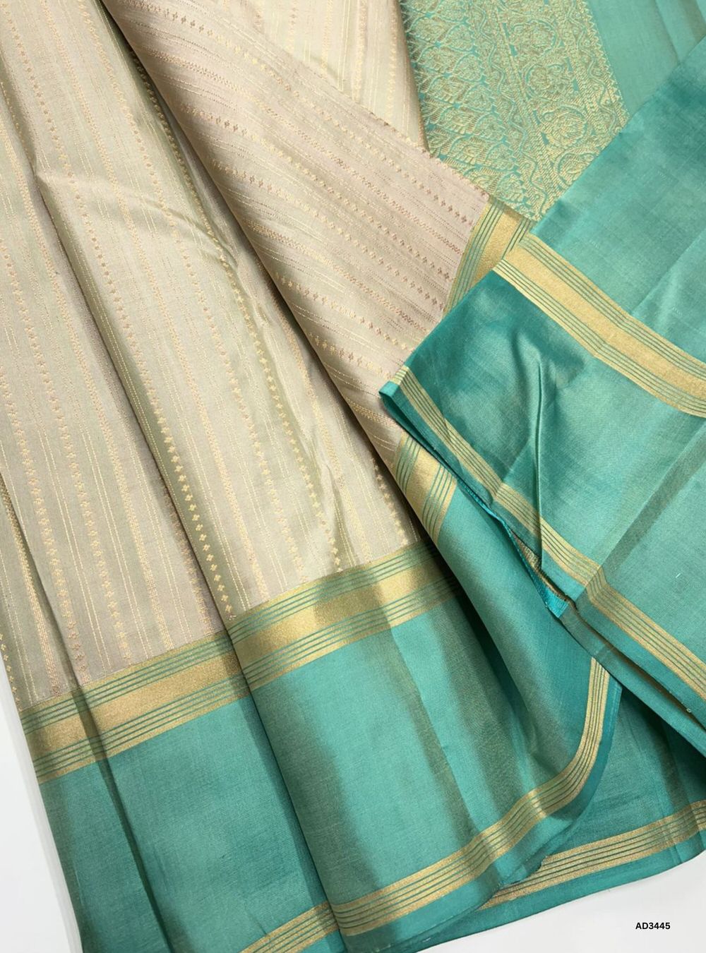 Champagne & Blue - Soft Silk Saree
