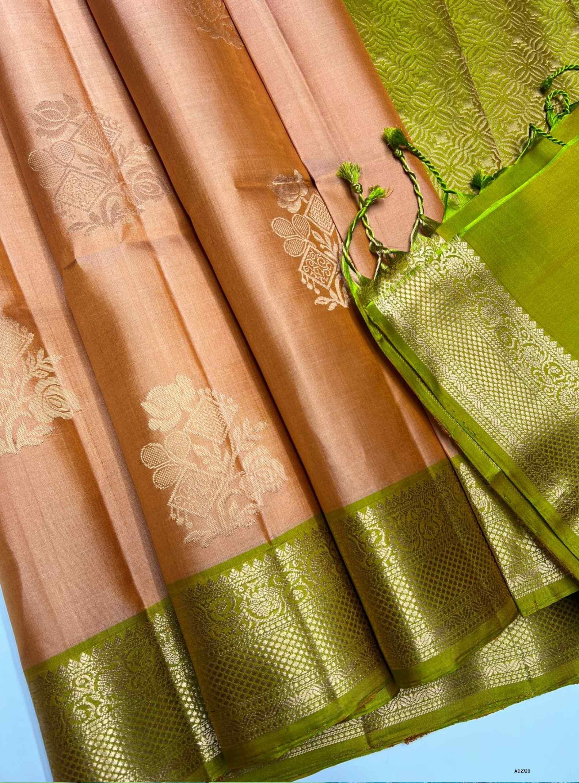 Peach & Neem Green - Soft Silk Saree