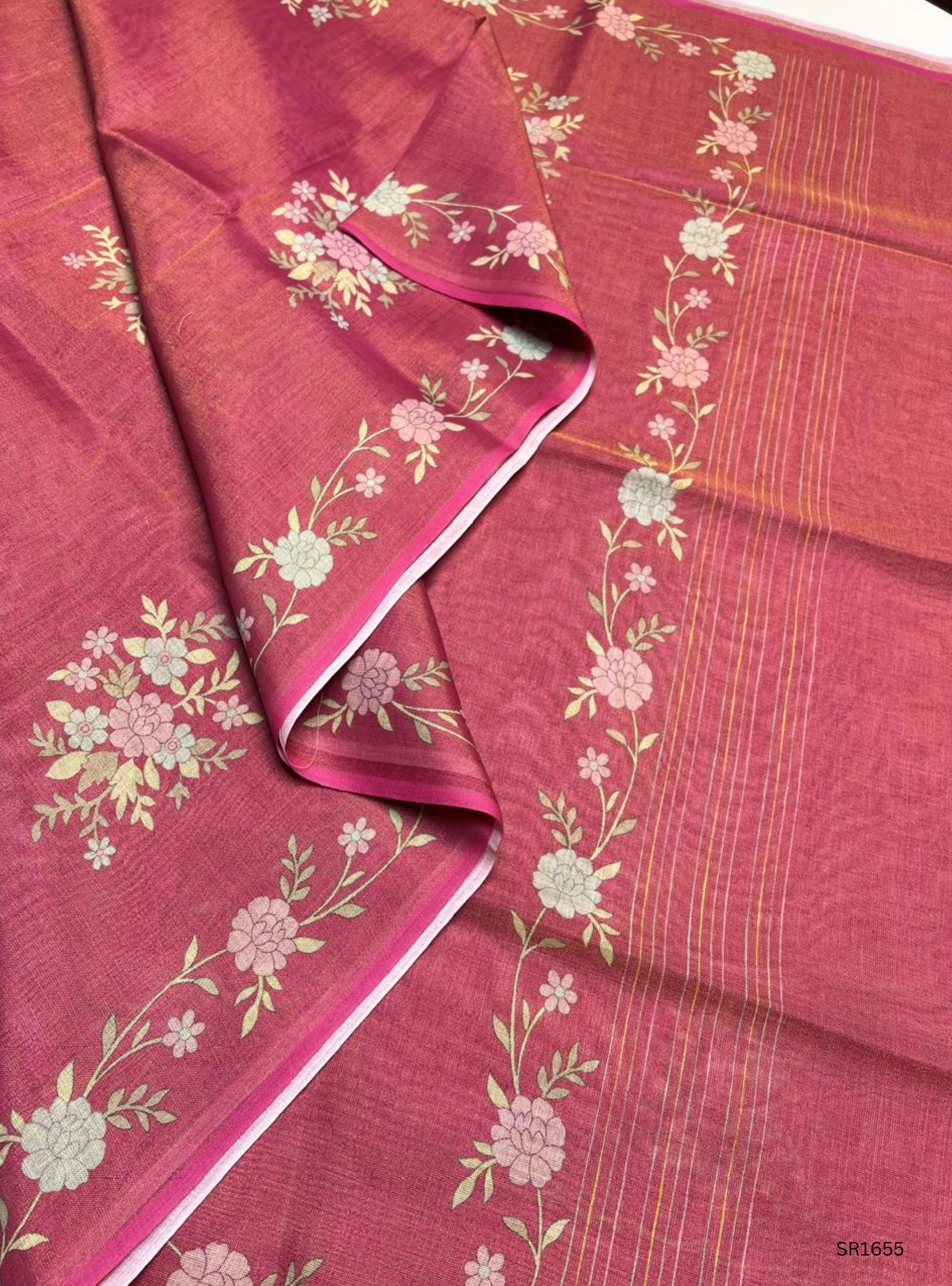 Pink - Tissue Linen  Saree