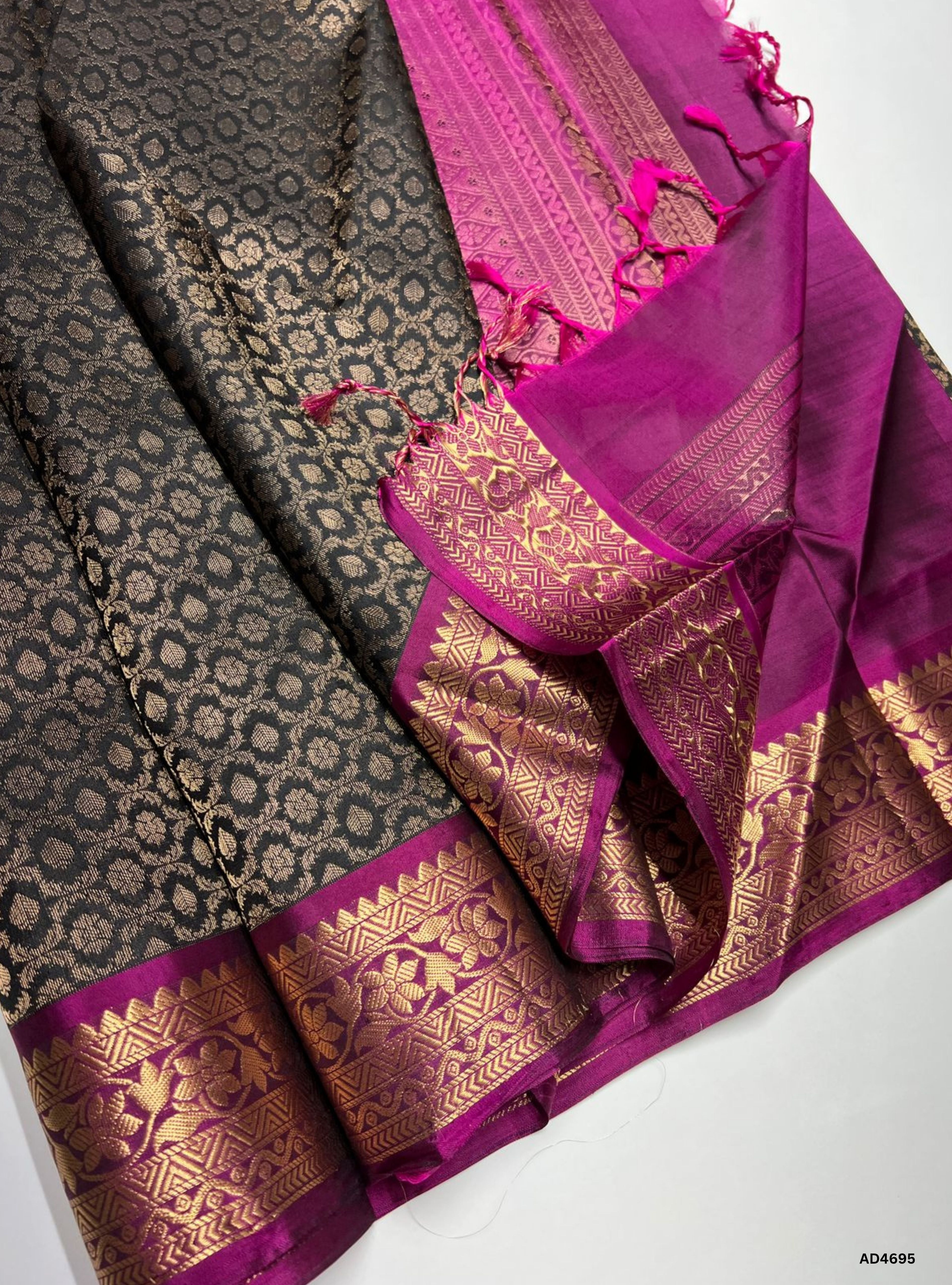 Black & Pink - Empose Kanchi Border Soft Silk Saree