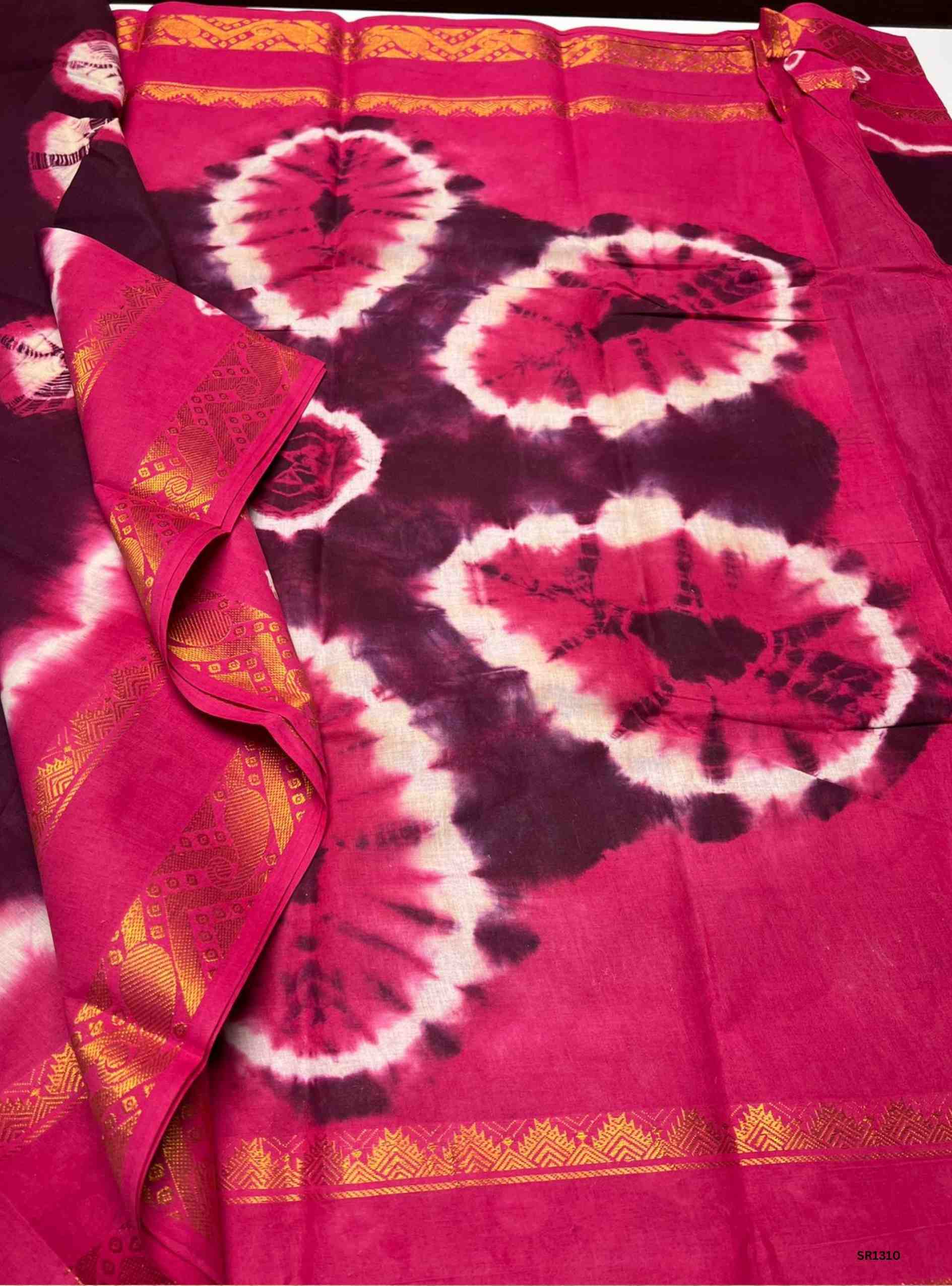 Plum & Pink - Bandhini Chungudi Cotton Saree