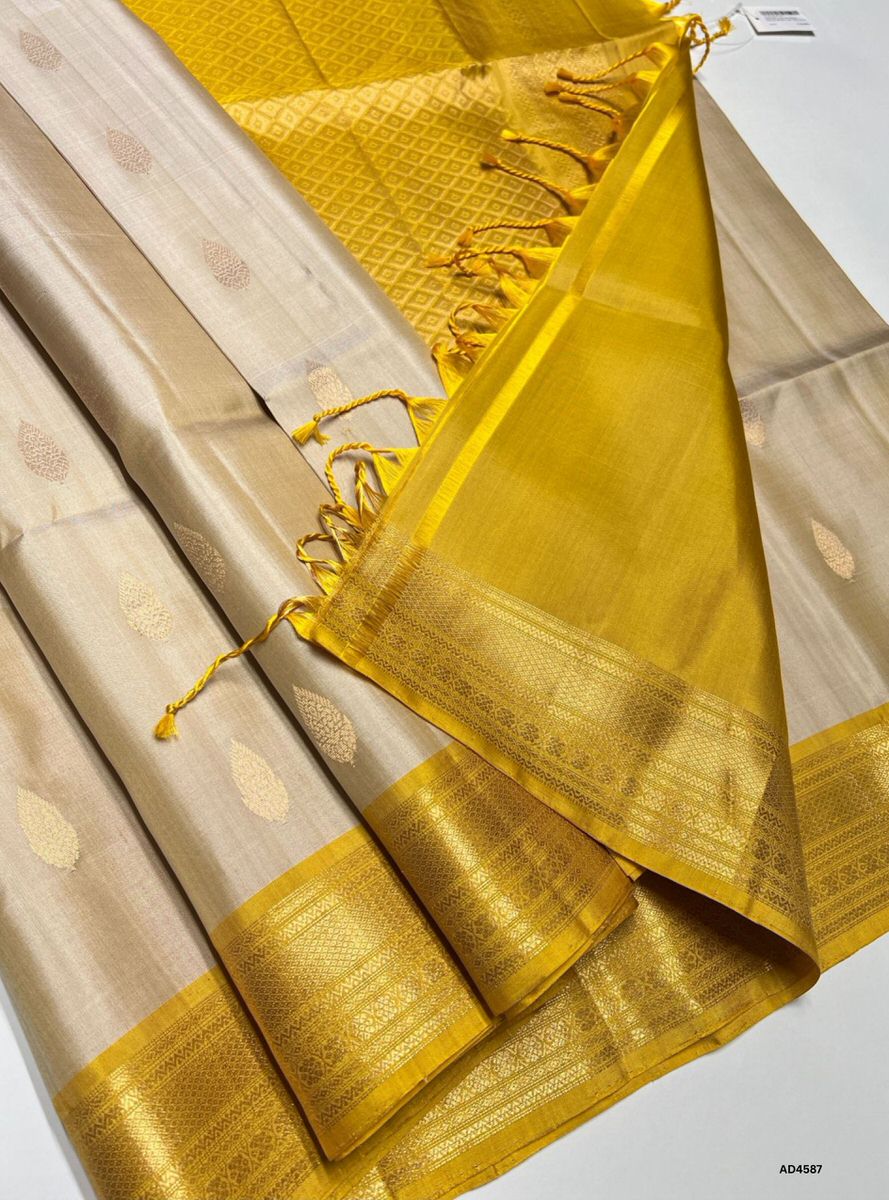 Ivory & Yellow - Kanchi Border Soft Silk Saree