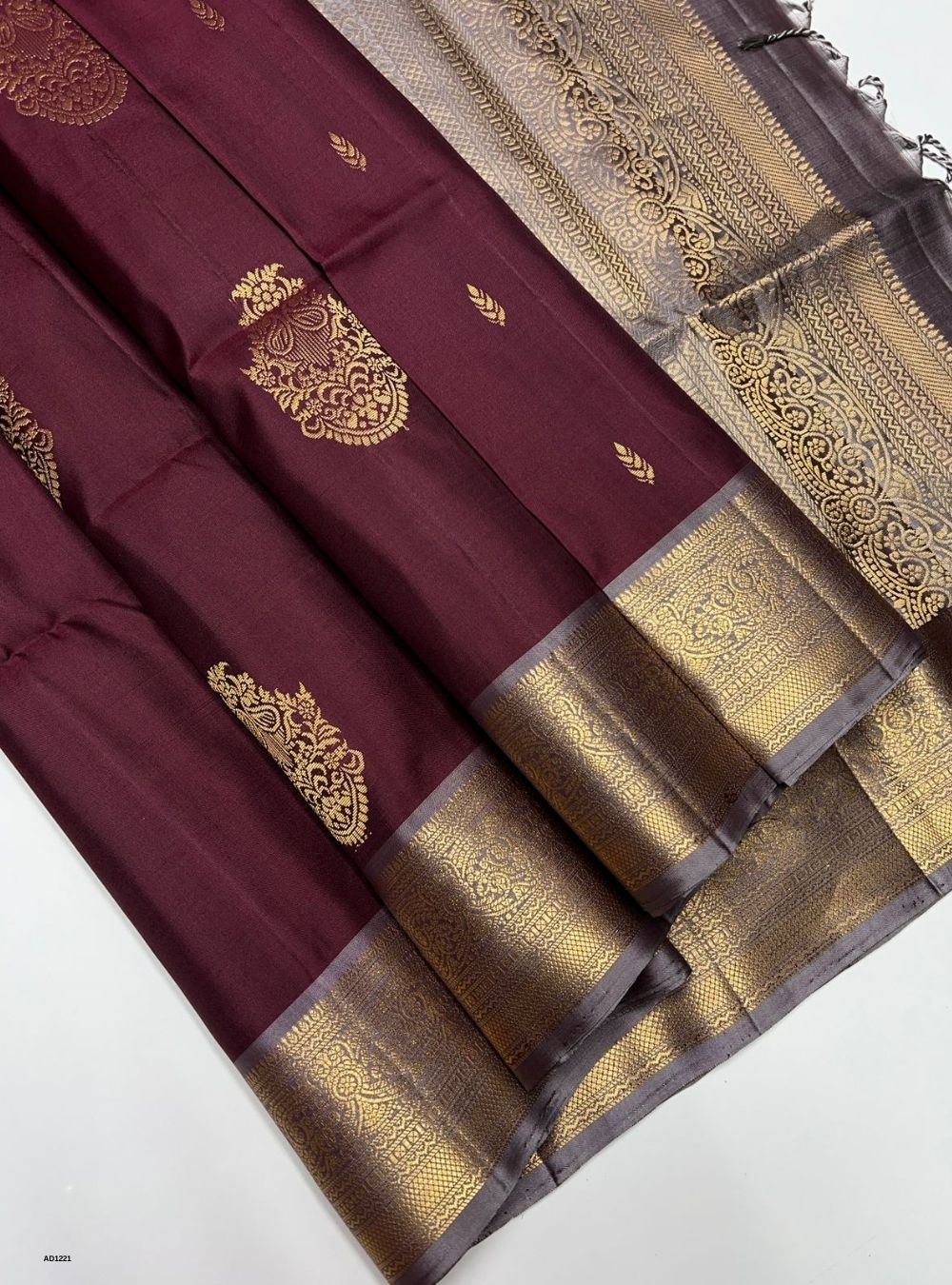 Dark Maroon & Silver -  Soft Silk Saree