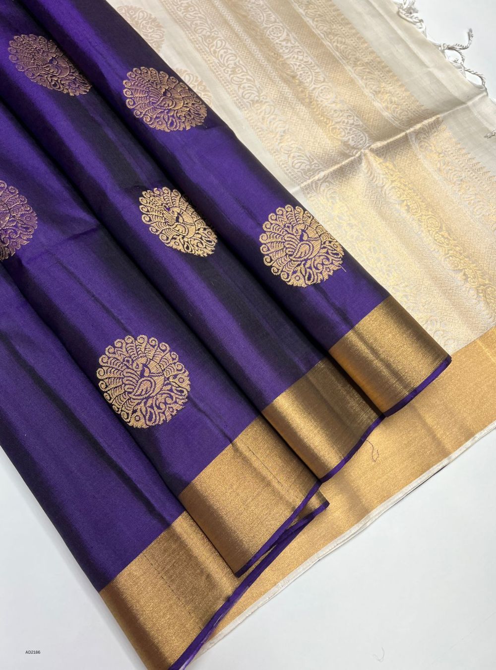 Violet & White -  Soft Silk Saree