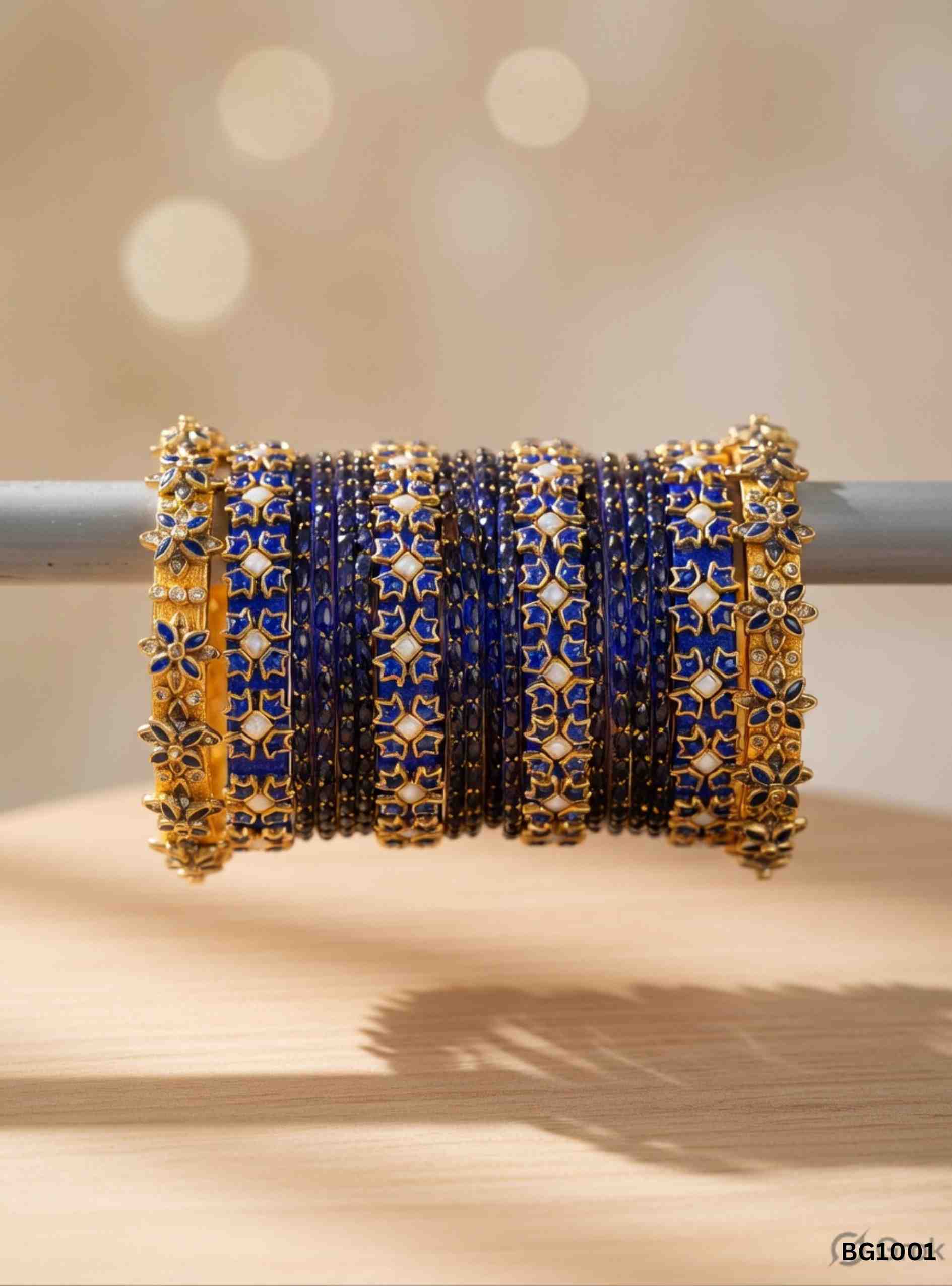 Blue - Raindrop & Kundan Bangle Set