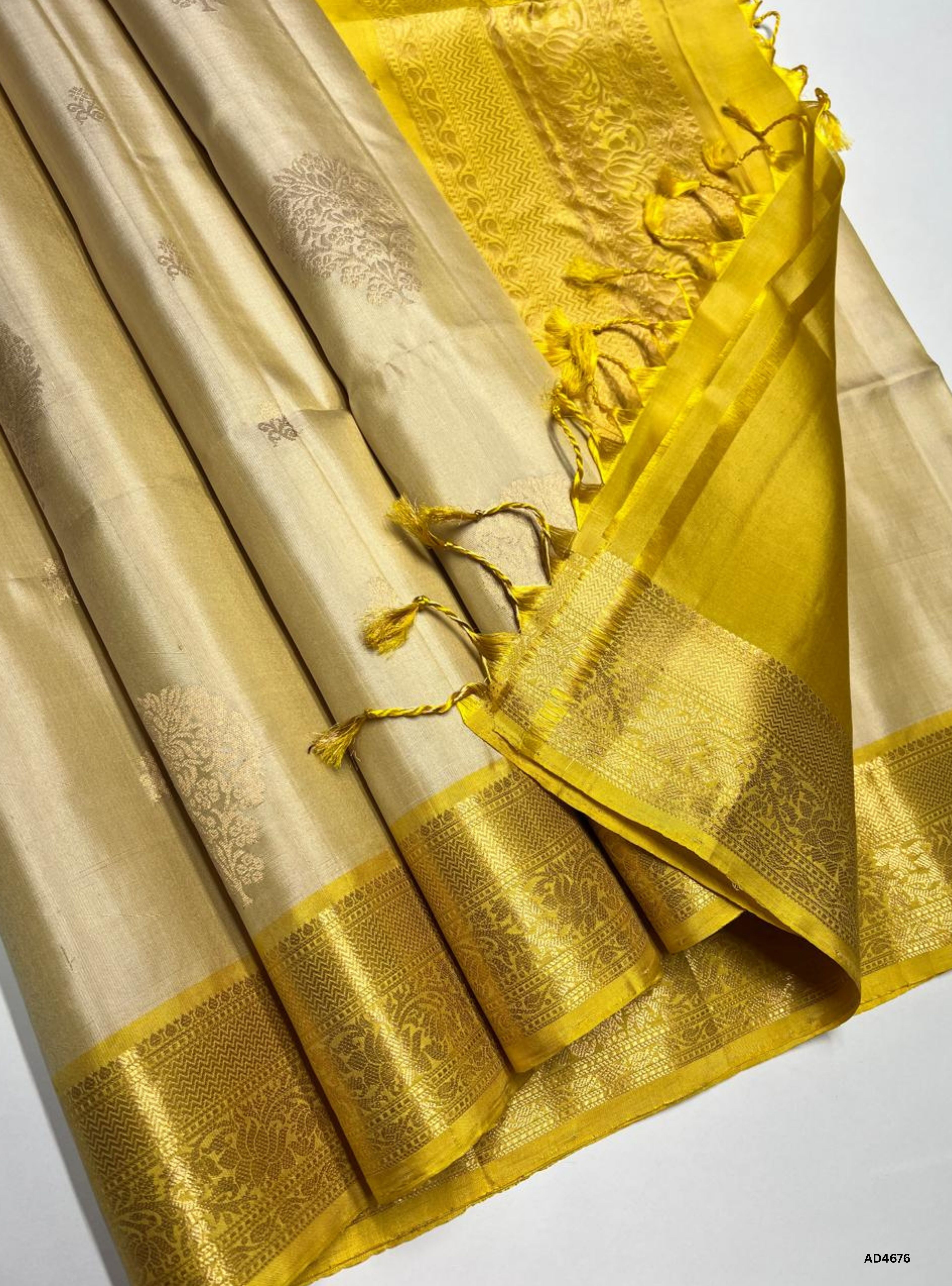Ivory & Yellow - Kanchi Border Soft Silk Saree