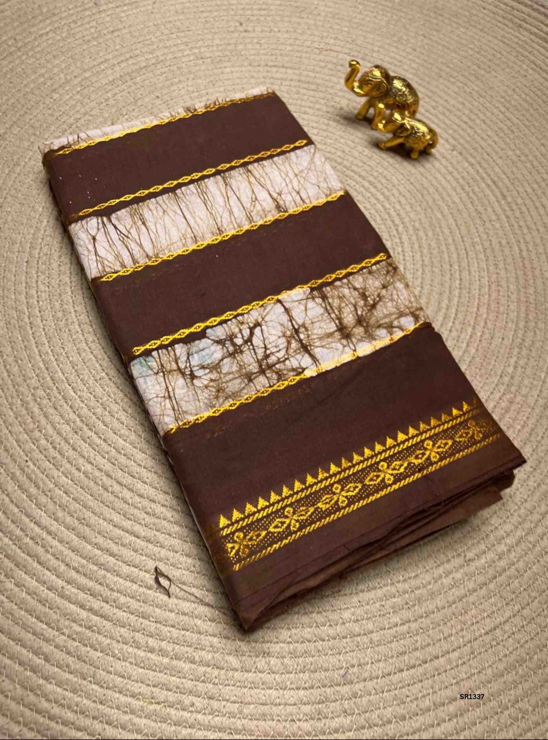 Brown - Velthaari X Bandhini Cotton Saree