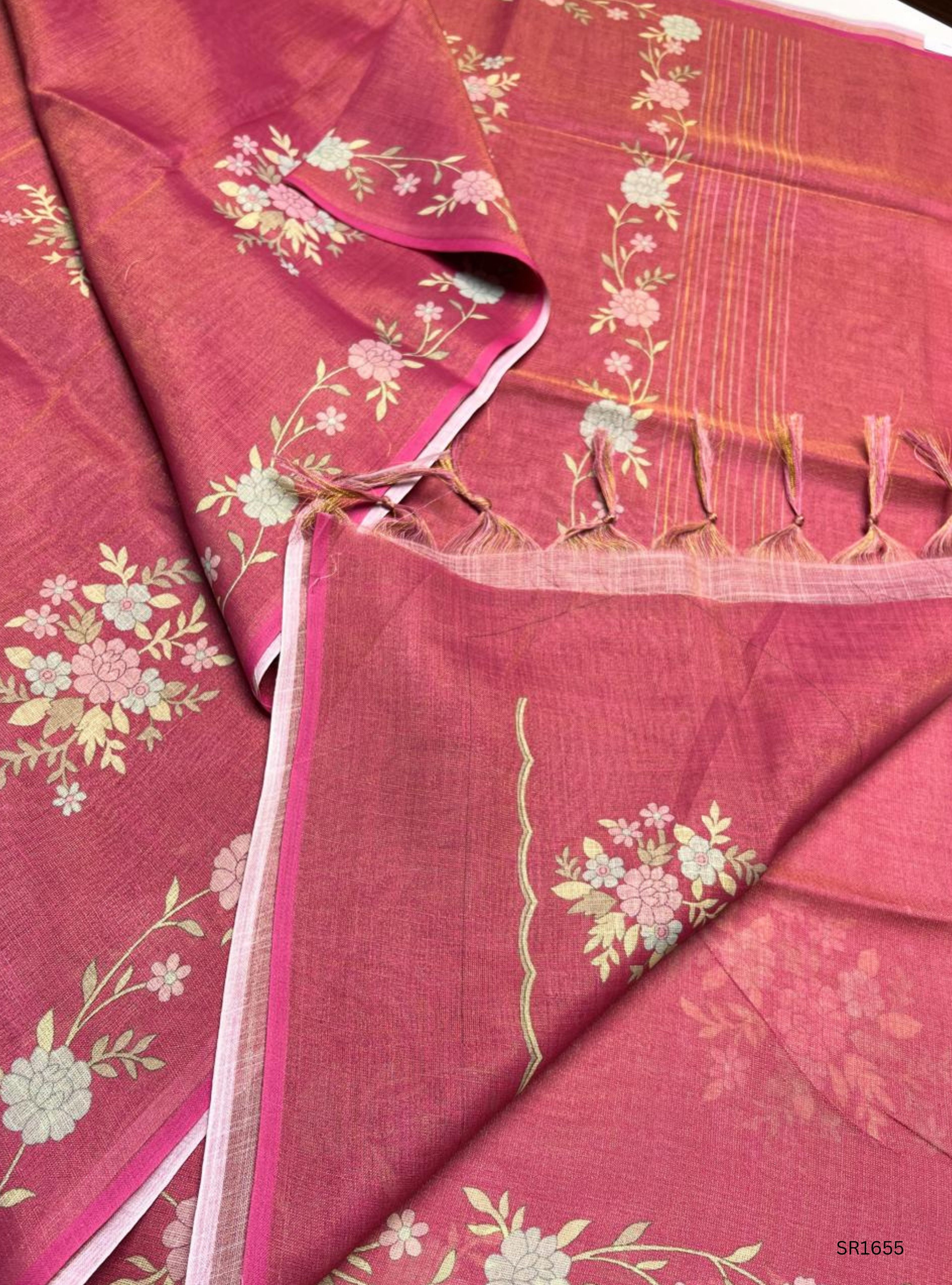 Pink - Tissue Linen  Saree
