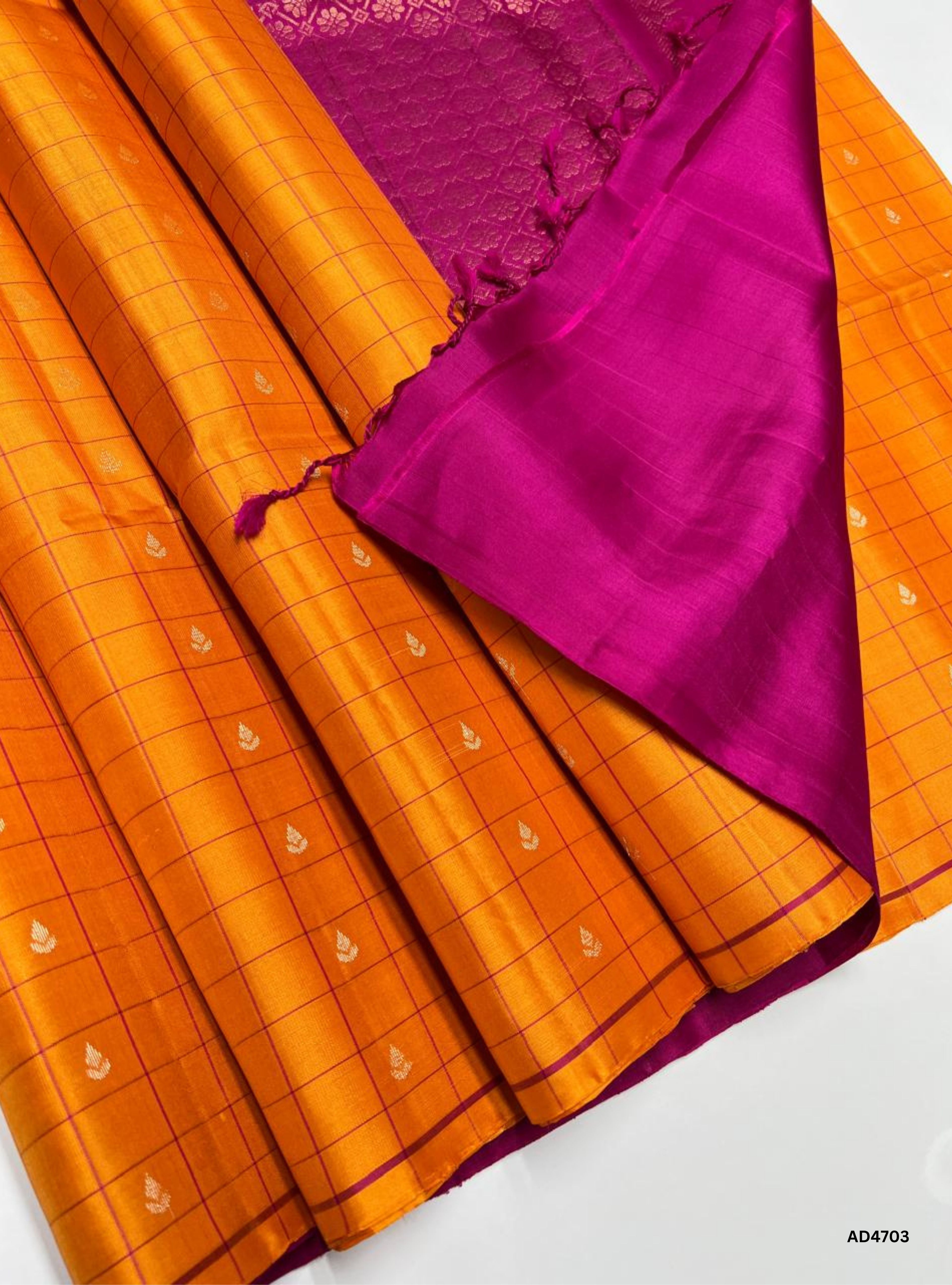 Mango Yellow & Rani Pink  - Checkerd Retta Pet Saree