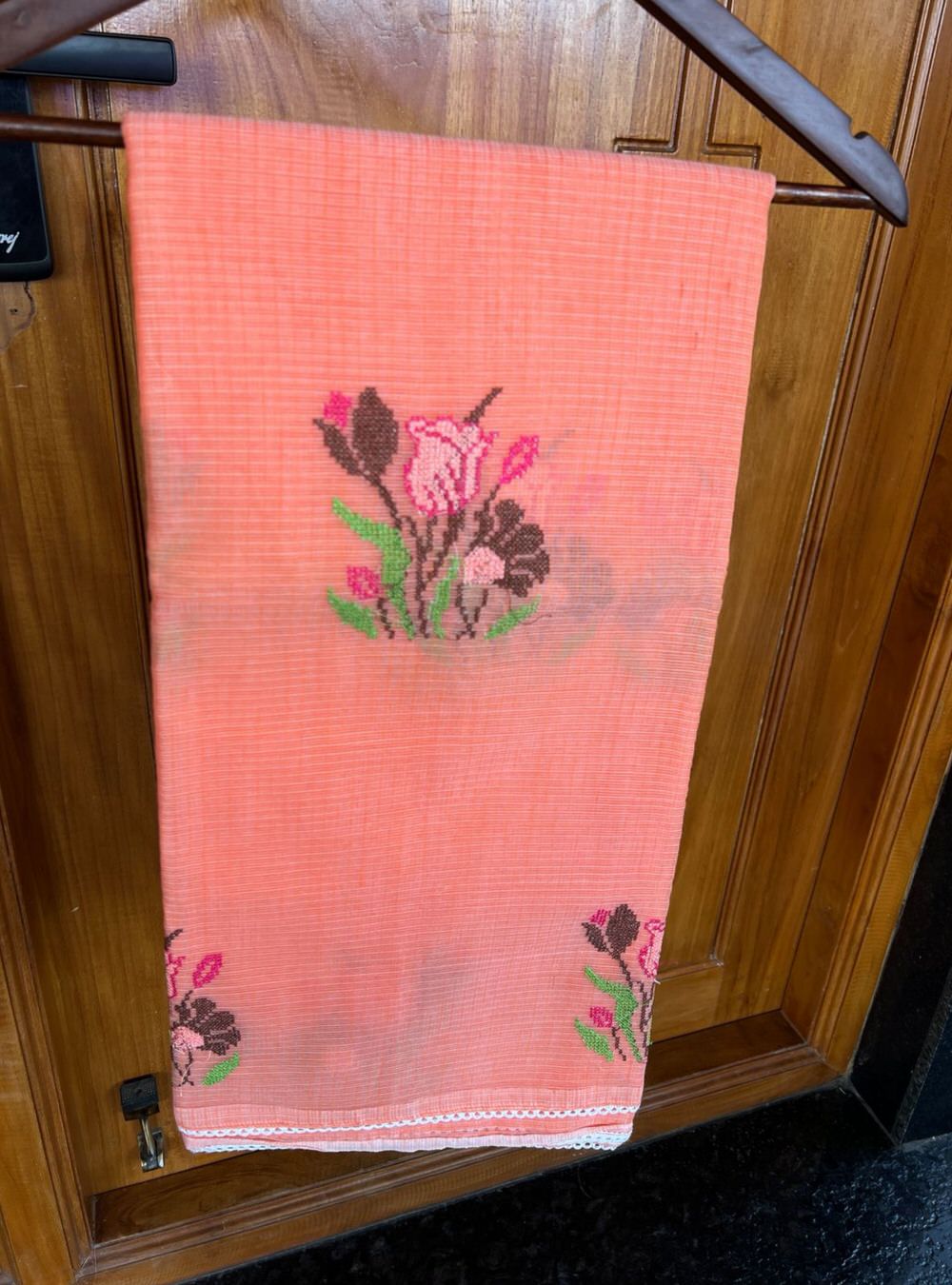 Orange - Embroidered Pure Kota Cotton Saree