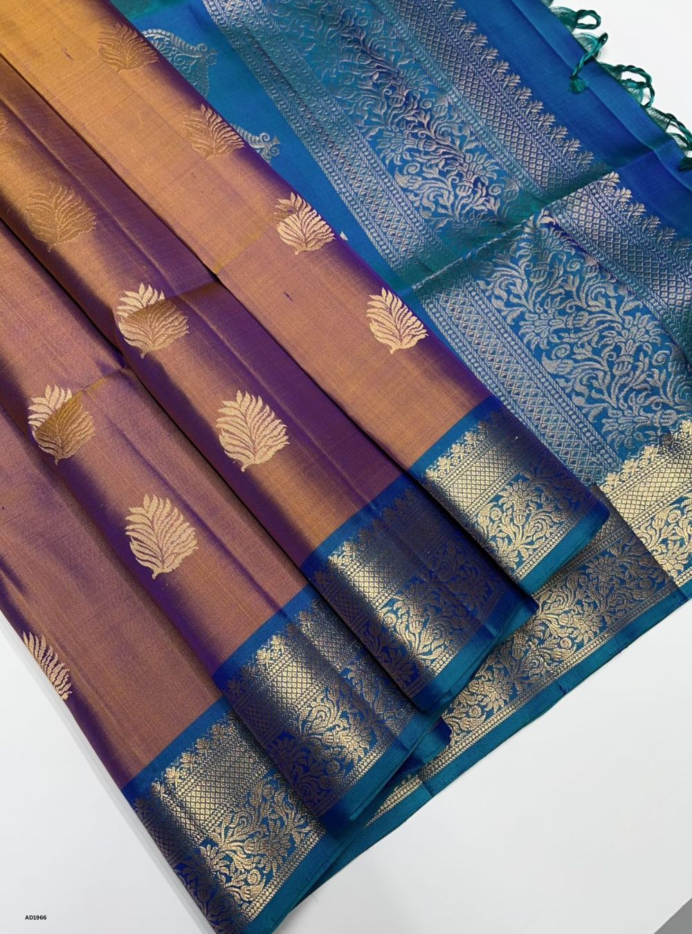 Copper & Peacock Blue - Soft Silk Saree