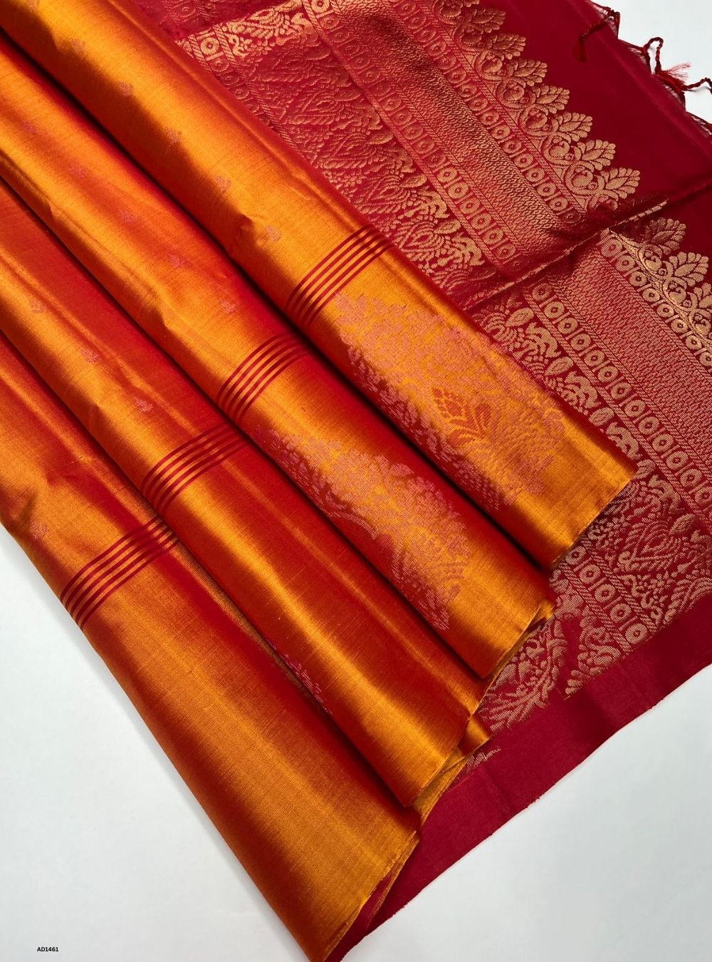 Orange & Red - Soft Silk Saree