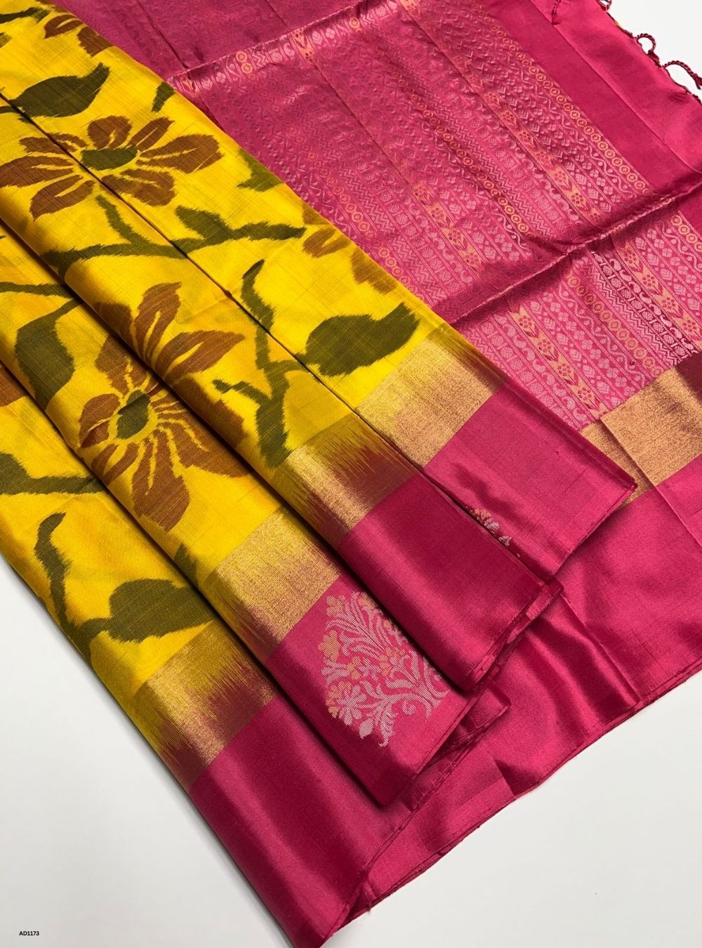 Yellow & Pink - Soft Silk Saree