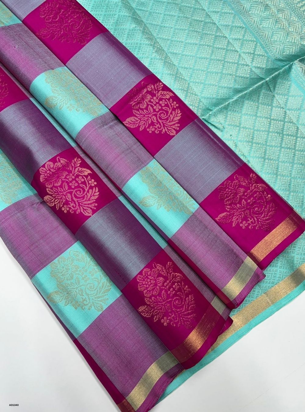 Turquoise & Pink - Soft Silk Saree