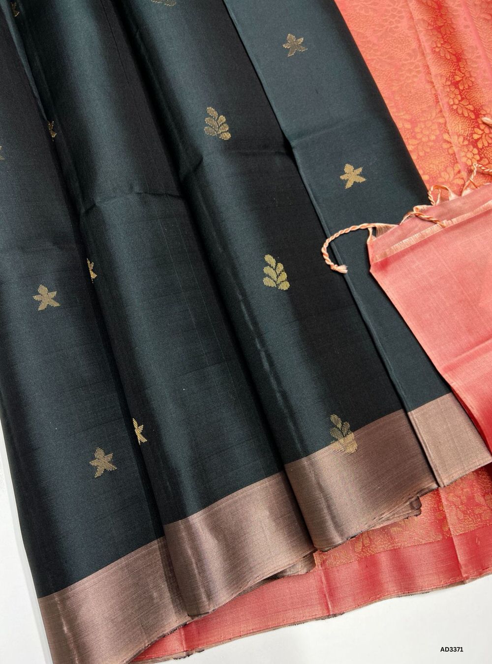 Dark Greesn & Peach - Soft Silk Saree